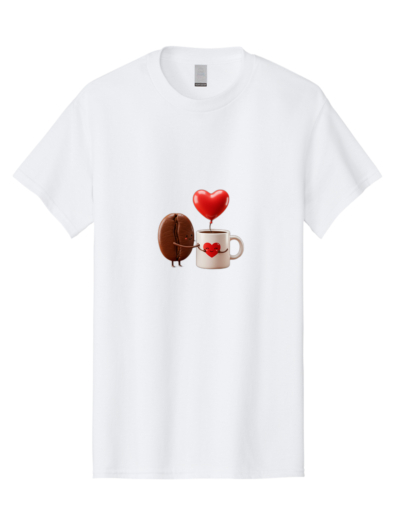 Coffee-Bean-And-Heart Men'S Graphic Tee, 100% Cotton, Comfortable Casual Summer Wear, Machine Washable, Cartoon Coffee Bean, Smiling Coffee Mug, Red Heart Balloon, Love Coffee, Adorable Characters, Coffee Lovers, Cute Illustration, Bab771 3