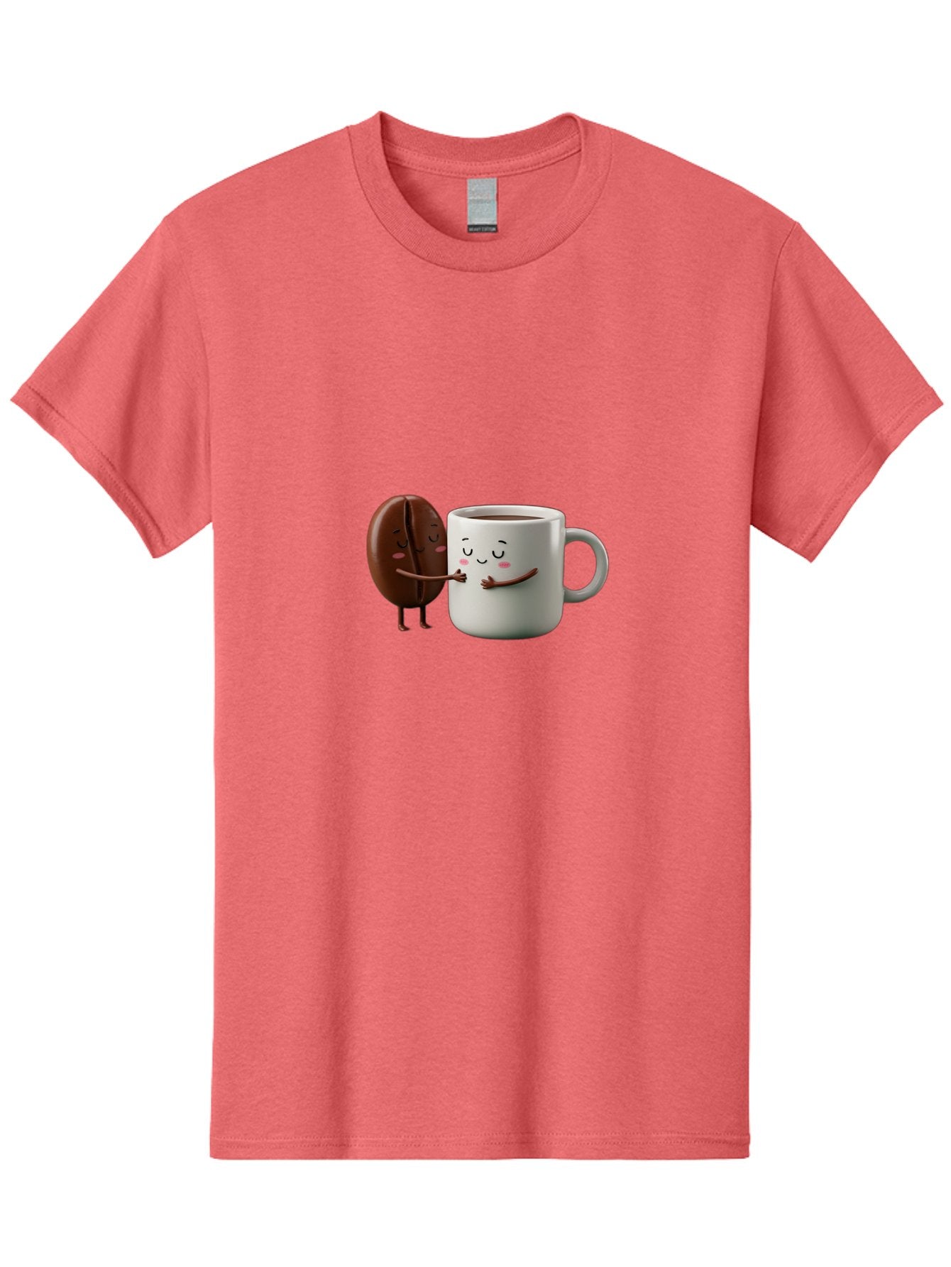 Coffee-Bean-And-Mug Men'S Graphic Tee, 100% Cotton, Comfortable Casual Summer Wear, Machine Washable, Cartoon Coffee Bean, Coffee Mug, Winking Faces, Playful Interaction, Coffee Culture, Happy Coffee, Morning Coffee, Coffee Lovers, Bab772