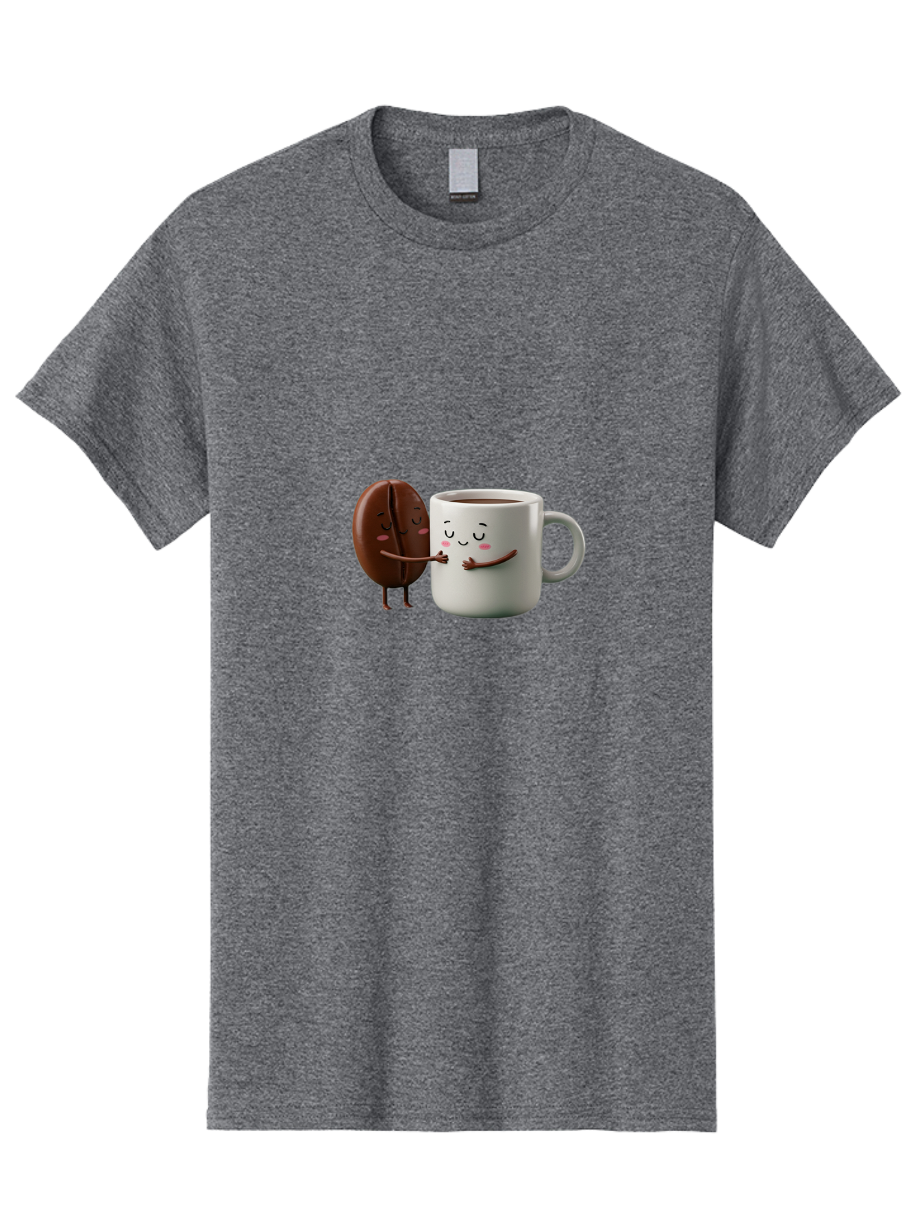 Coffee-Bean-And-Mug Men'S Graphic Tee, 100% Cotton, Comfortable Casual Summer Wear, Machine Washable, Cartoon Coffee Bean, Coffee Mug, Winking Faces, Playful Interaction, Coffee Culture, Happy Coffee, Morning Coffee, Coffee Lovers, Bab772