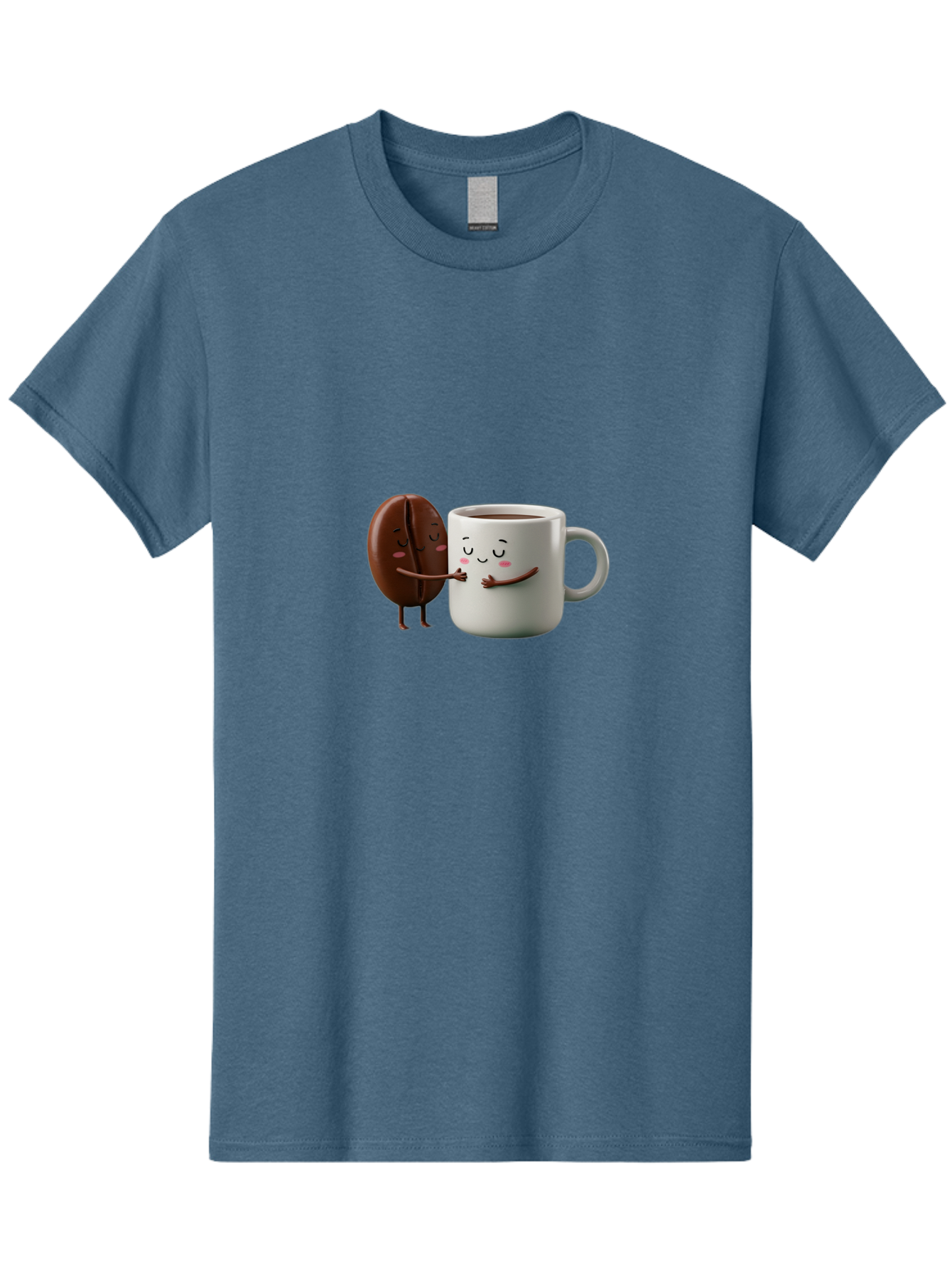 Coffee-Bean-And-Mug Men'S Graphic Tee, 100% Cotton, Comfortable Casual Summer Wear, Machine Washable, Cartoon Coffee Bean, Coffee Mug, Winking Faces, Playful Interaction, Coffee Culture, Happy Coffee, Morning Coffee, Coffee Lovers, Bab772