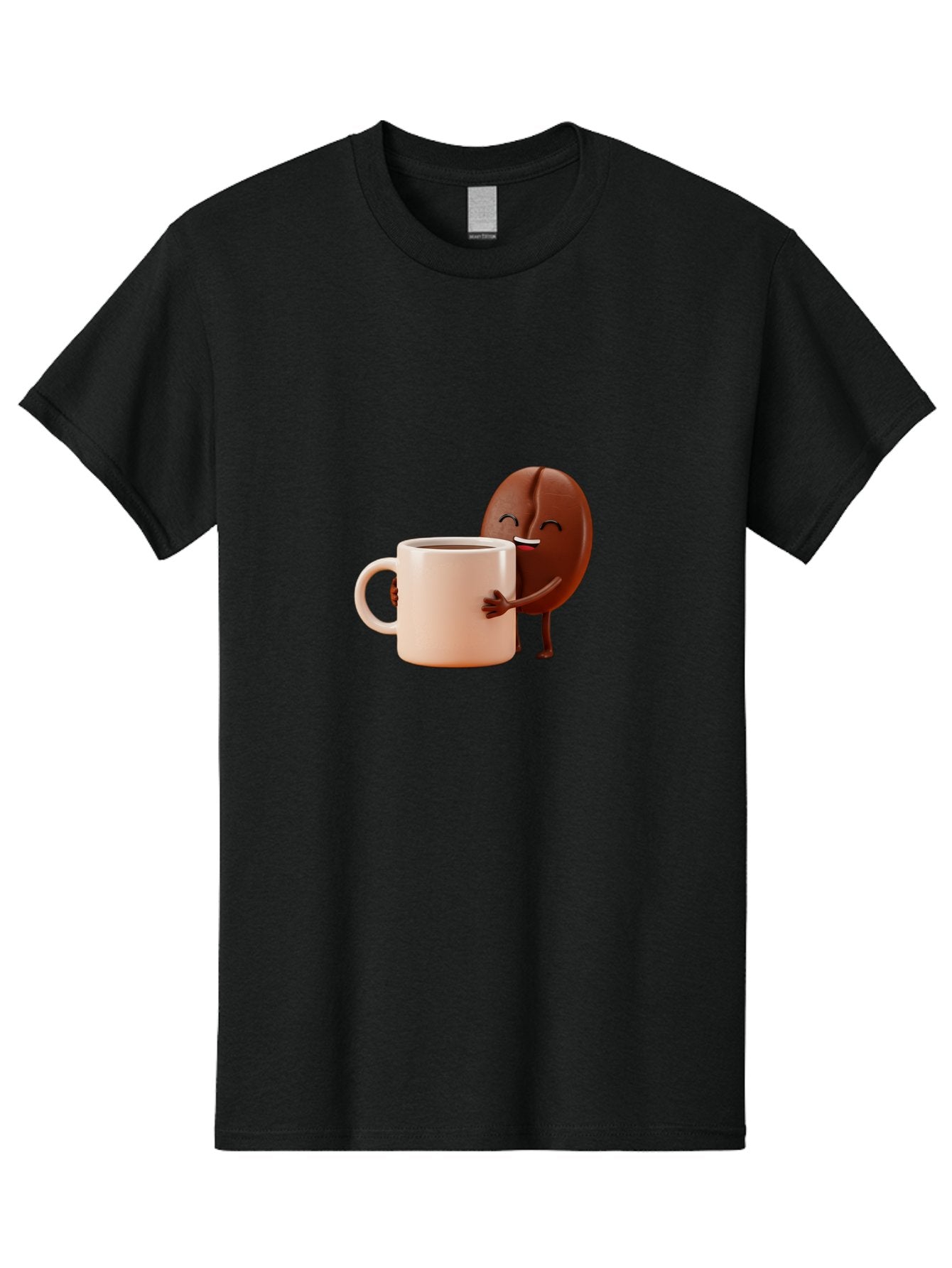 Coffee-Bean-Character-1 Men'S Graphic Tee, 100% Cotton, Comfortable Casual Summer Wear, Machine Washable, Cartoon Coffee Bean, Happy Character, Coffee Mug, Coffee Lover, Morning Pick-Me-Up, Caffeine Fix, Coffee Culture, Funny Illustration, Bab773 3