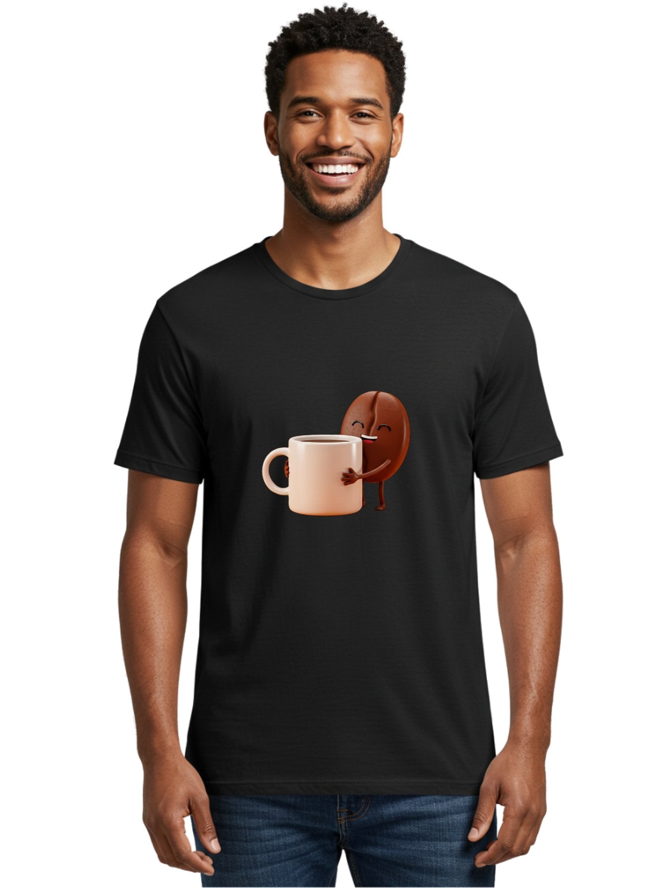 Coffee-Bean-Character-1 Men'S Graphic Tee, 100% Cotton, Comfortable Casual Summer Wear, Machine Washable, Cartoon Coffee Bean, Happy Character, Coffee Mug, Coffee Lover, Morning Pick-Me-Up, Caffeine Fix, Coffee Culture, Funny Illustration, Bab773 22