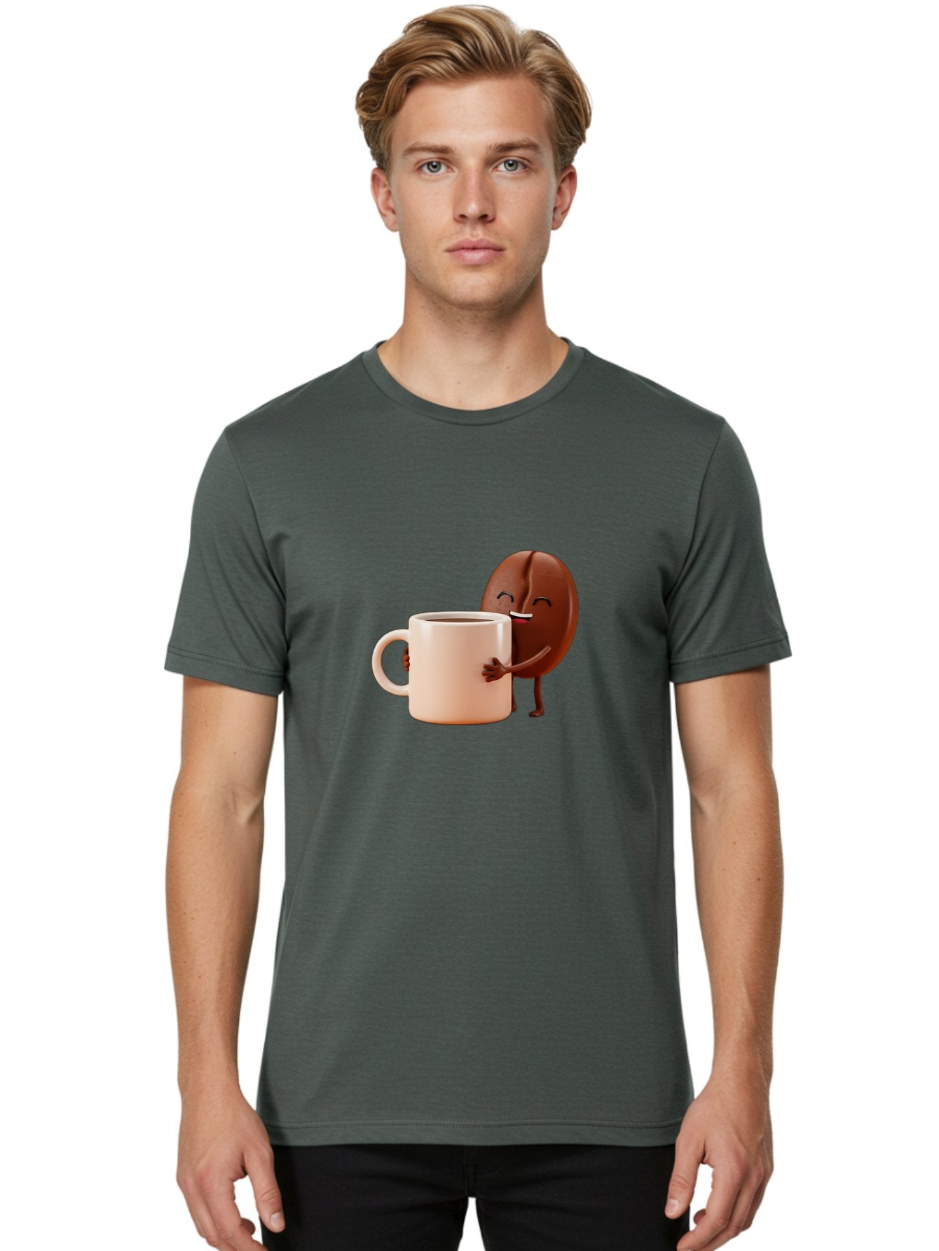 Coffee-Bean-Character-1 Men'S Graphic Tee, 100% Cotton, Comfortable Casual Summer Wear, Machine Washable, Cartoon Coffee Bean, Happy Character, Coffee Mug, Coffee Lover, Morning Pick-Me-Up, Caffeine Fix, Coffee Culture, Funny Illustration, Bab773 30