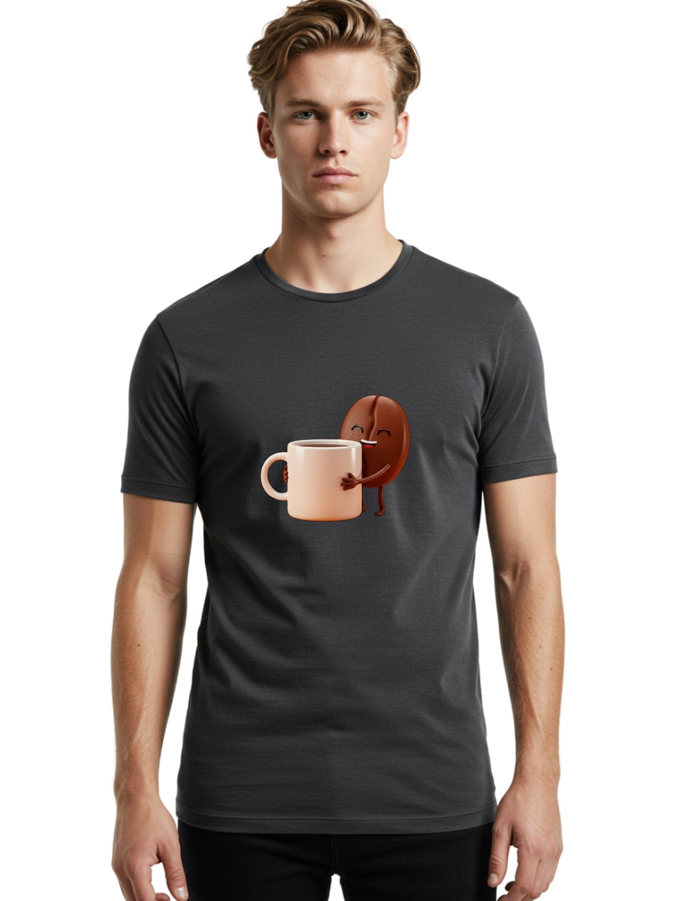 Coffee-Bean-Character-1 Men'S Graphic Tee, 100% Cotton, Comfortable Casual Summer Wear, Machine Washable, Cartoon Coffee Bean, Happy Character, Coffee Mug, Coffee Lover, Morning Pick-Me-Up, Caffeine Fix, Coffee Culture, Funny Illustration, Bab773 25