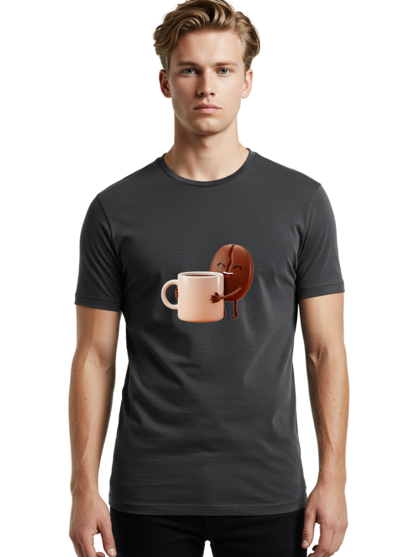 Coffee-Bean-Character-1 Men'S Graphic Tee, 100% Cotton, Comfortable Casual Summer Wear, Machine Washable, Cartoon Coffee Bean, Happy Character, Coffee Mug, Coffee Lover, Morning Pick-Me-Up, Caffeine Fix, Coffee Culture, Funny Illustration, Bab773 21