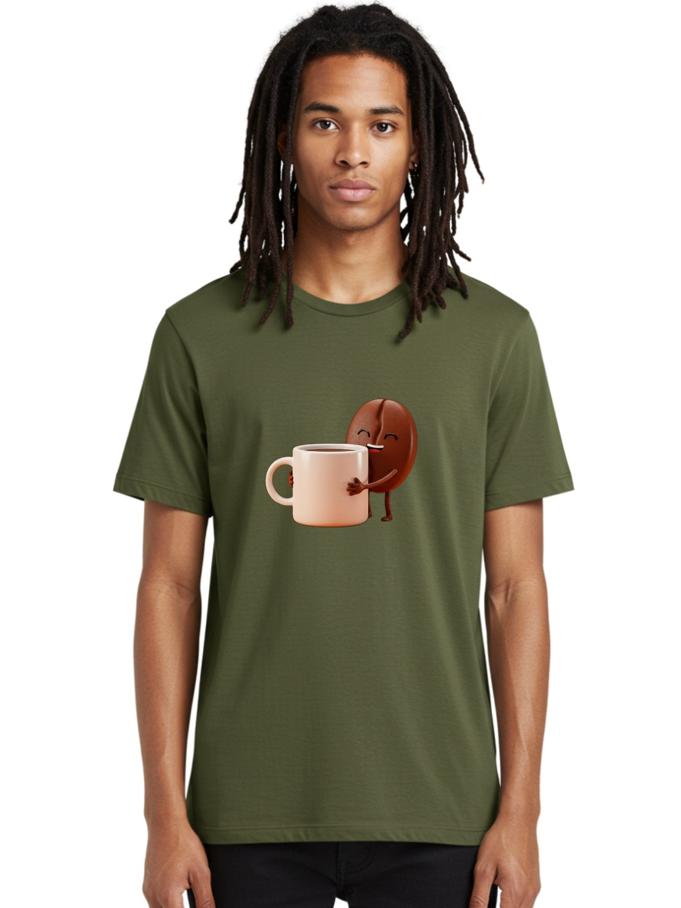 Coffee-Bean-Character-1 Men'S Graphic Tee, 100% Cotton, Comfortable Casual Summer Wear, Machine Washable, Cartoon Coffee Bean, Happy Character, Coffee Mug, Coffee Lover, Morning Pick-Me-Up, Caffeine Fix, Coffee Culture, Funny Illustration, Bab773 23