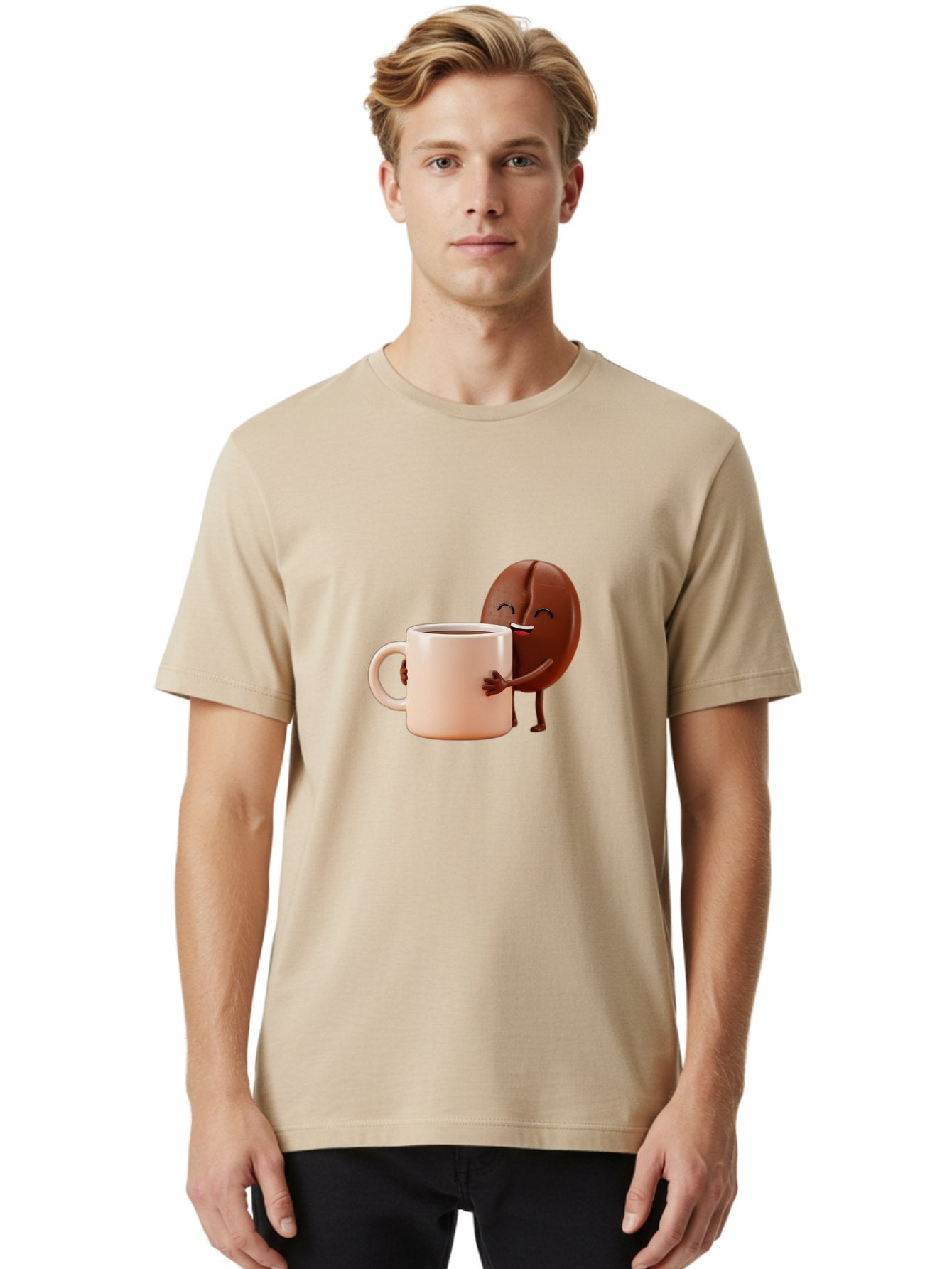 Coffee-Bean-Character-1 Men'S Graphic Tee, 100% Cotton, Comfortable Casual Summer Wear, Machine Washable, Cartoon Coffee Bean, Happy Character, Coffee Mug, Coffee Lover, Morning Pick-Me-Up, Caffeine Fix, Coffee Culture, Funny Illustration, Bab773 21
