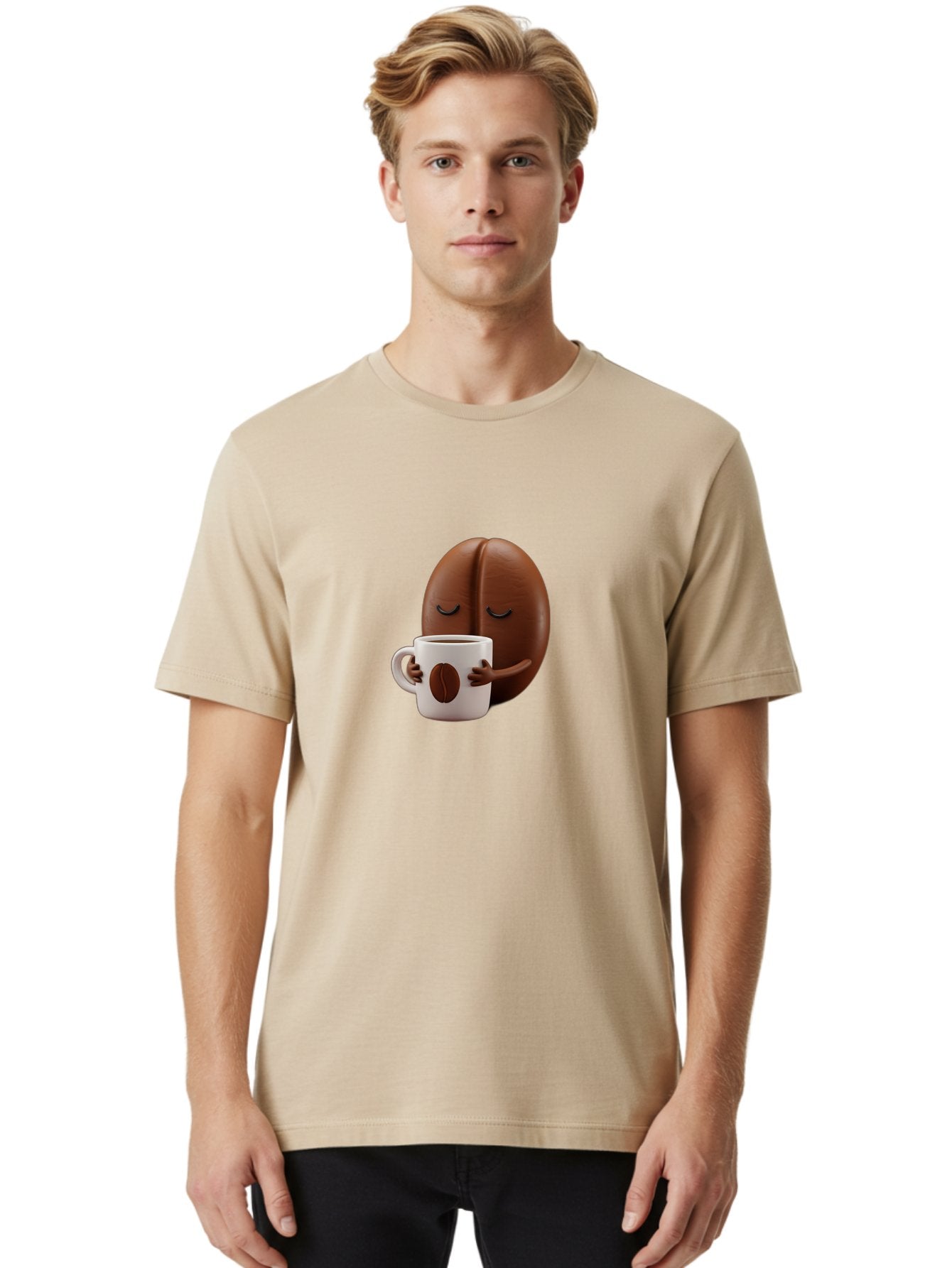 Coffee-Bean-Character-2 Men'S Graphic Tee, 100% Cotton, Comfortable Casual Summer Wear, Machine Washable, Cartoon Coffee Bean, Coffee Mug, Relaxed Atmosphere, Happy Character, Coffee Break, Morning Coffee, Caffeine Boost, Coffee Lover, Bab774 23