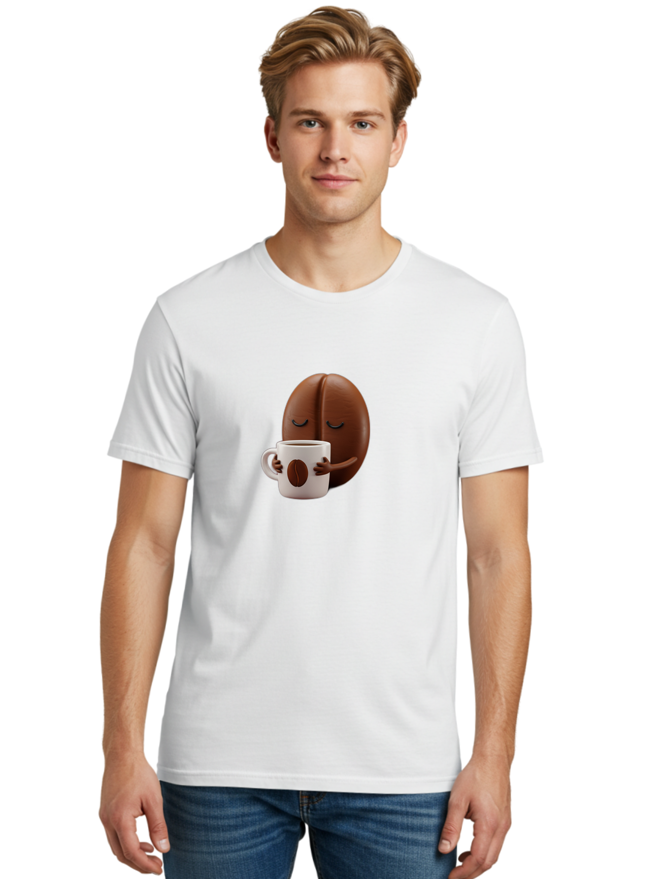 Coffee-Bean-Character-2 Men'S Graphic Tee, 100% Cotton, Comfortable Casual Summer Wear, Machine Washable, Cartoon Coffee Bean, Coffee Mug, Relaxed Atmosphere, Happy Character, Coffee Break, Morning Coffee, Caffeine Boost, Coffee Lover, Bab774 26