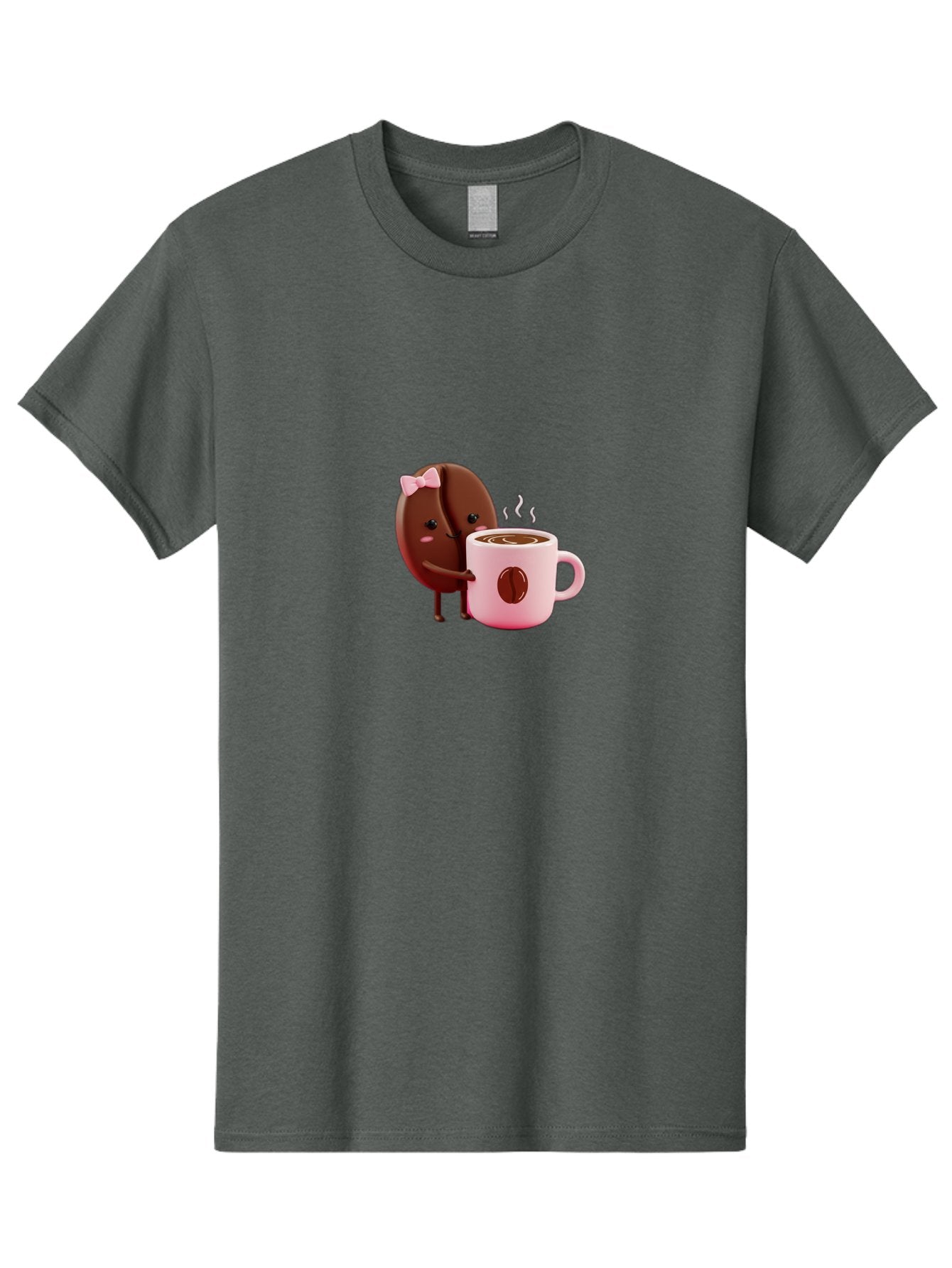 Coffee-Bean-Character-3 Men'S Graphic Tee, 100% Cotton, Comfortable Casual Summer Wear, Machine Washable, Cartoon Coffee Bean, Pink Bow, Coffee Mug, Hot Coffee, Adorable Character, Steaming Coffee, Coffee Lover, Cute Illustration, Bab775