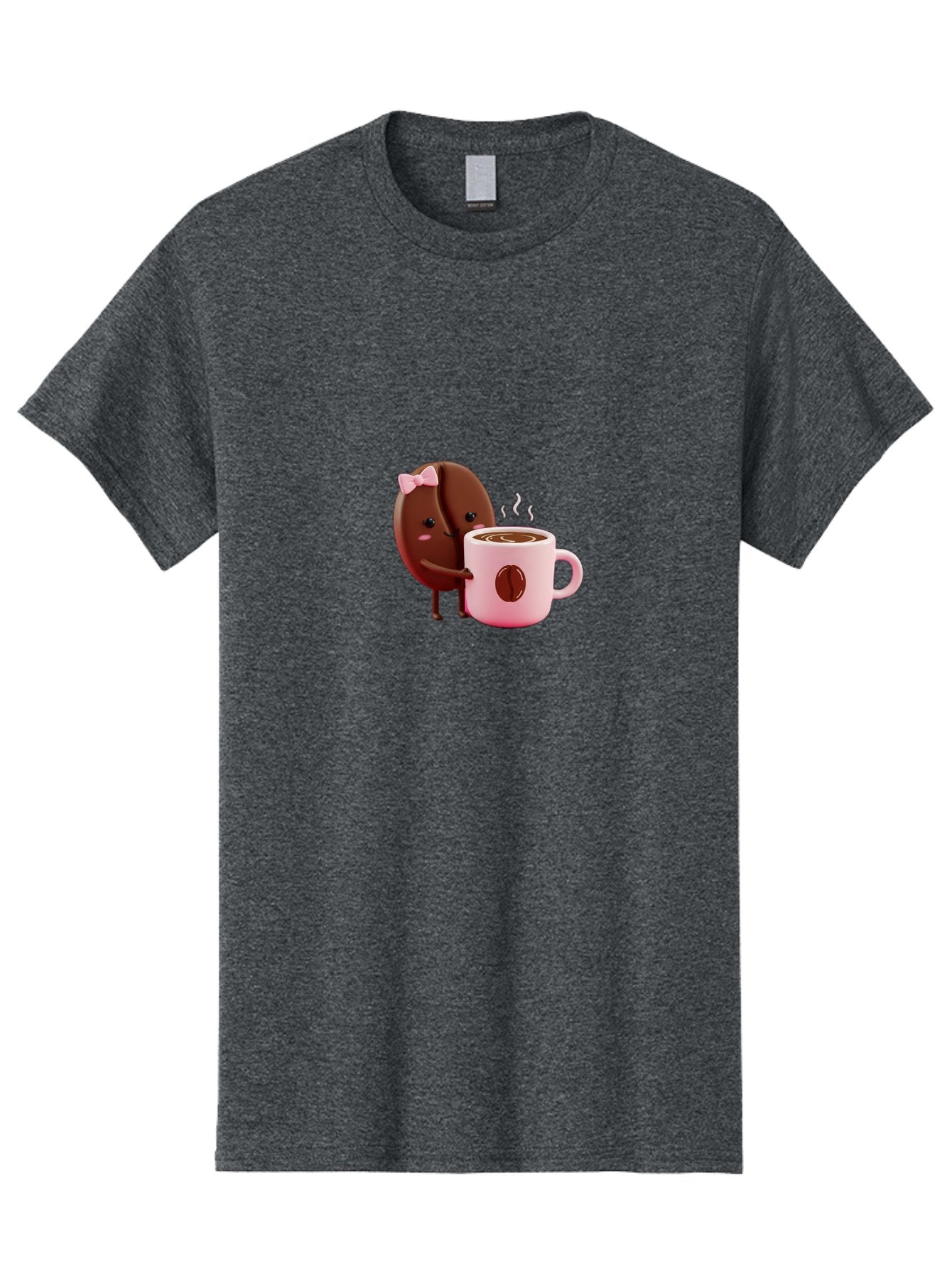Coffee-Bean-Character-3 Men'S Graphic Tee, 100% Cotton, Comfortable Casual Summer Wear, Machine Washable, Cartoon Coffee Bean, Pink Bow, Coffee Mug, Hot Coffee, Adorable Character, Steaming Coffee, Coffee Lover, Cute Illustration, Bab775 15