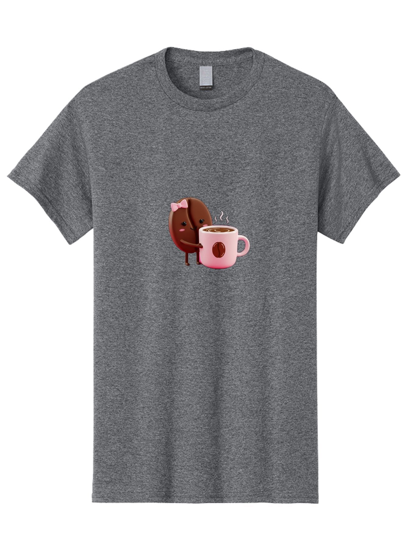 Coffee-Bean-Character-3 Men'S Graphic Tee, 100% Cotton, Comfortable Casual Summer Wear, Machine Washable, Cartoon Coffee Bean, Pink Bow, Coffee Mug, Hot Coffee, Adorable Character, Steaming Coffee, Coffee Lover, Cute Illustration, Bab775 7