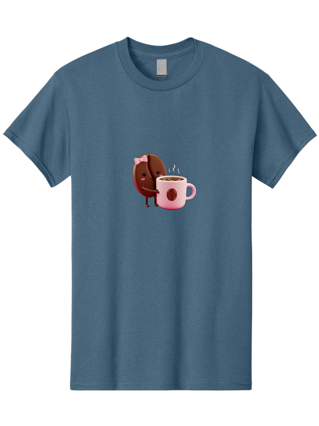 Coffee-Bean-Character-3 Men'S Graphic Tee, 100% Cotton, Comfortable Casual Summer Wear, Machine Washable, Cartoon Coffee Bean, Pink Bow, Coffee Mug, Hot Coffee, Adorable Character, Steaming Coffee, Coffee Lover, Cute Illustration, Bab775 4