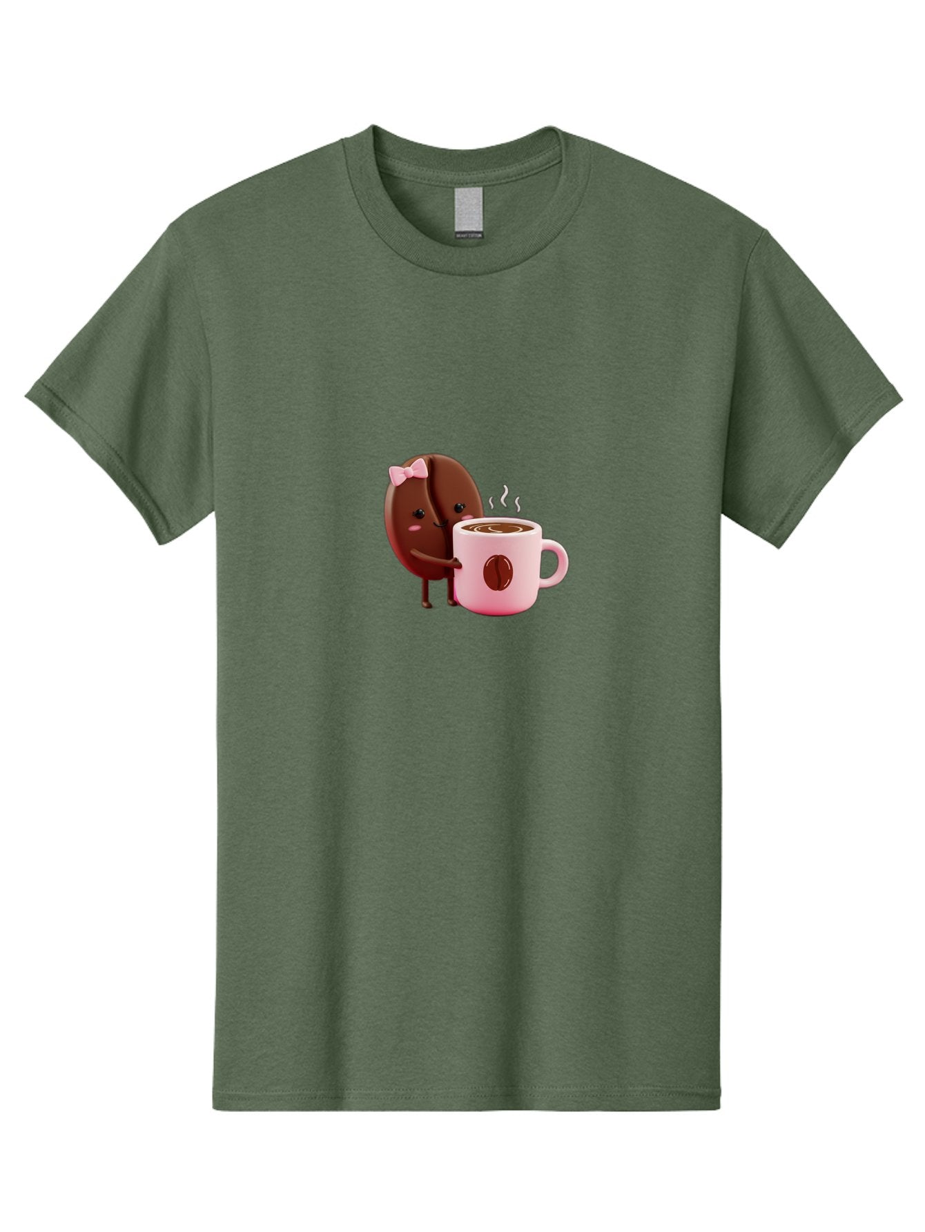 Coffee-Bean-Character-3 Men'S Graphic Tee, 100% Cotton, Comfortable Casual Summer Wear, Machine Washable, Cartoon Coffee Bean, Pink Bow, Coffee Mug, Hot Coffee, Adorable Character, Steaming Coffee, Coffee Lover, Cute Illustration, Bab775 10