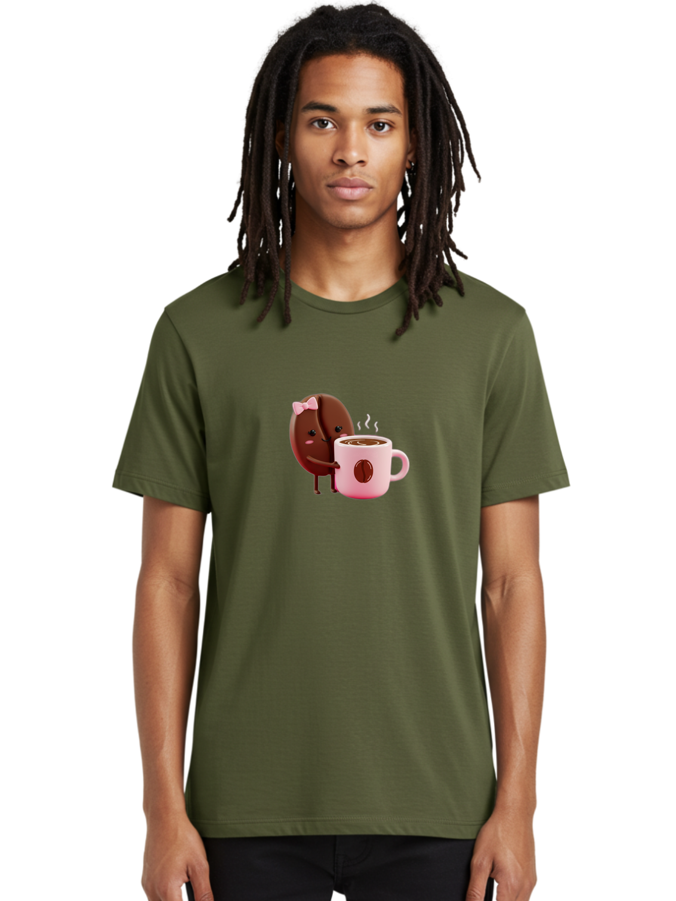 Coffee-Bean-Character-3 Men'S Graphic Tee, 100% Cotton, Comfortable Casual Summer Wear, Machine Washable, Cartoon Coffee Bean, Pink Bow, Coffee Mug, Hot Coffee, Adorable Character, Steaming Coffee, Coffee Lover, Cute Illustration, Bab775 29