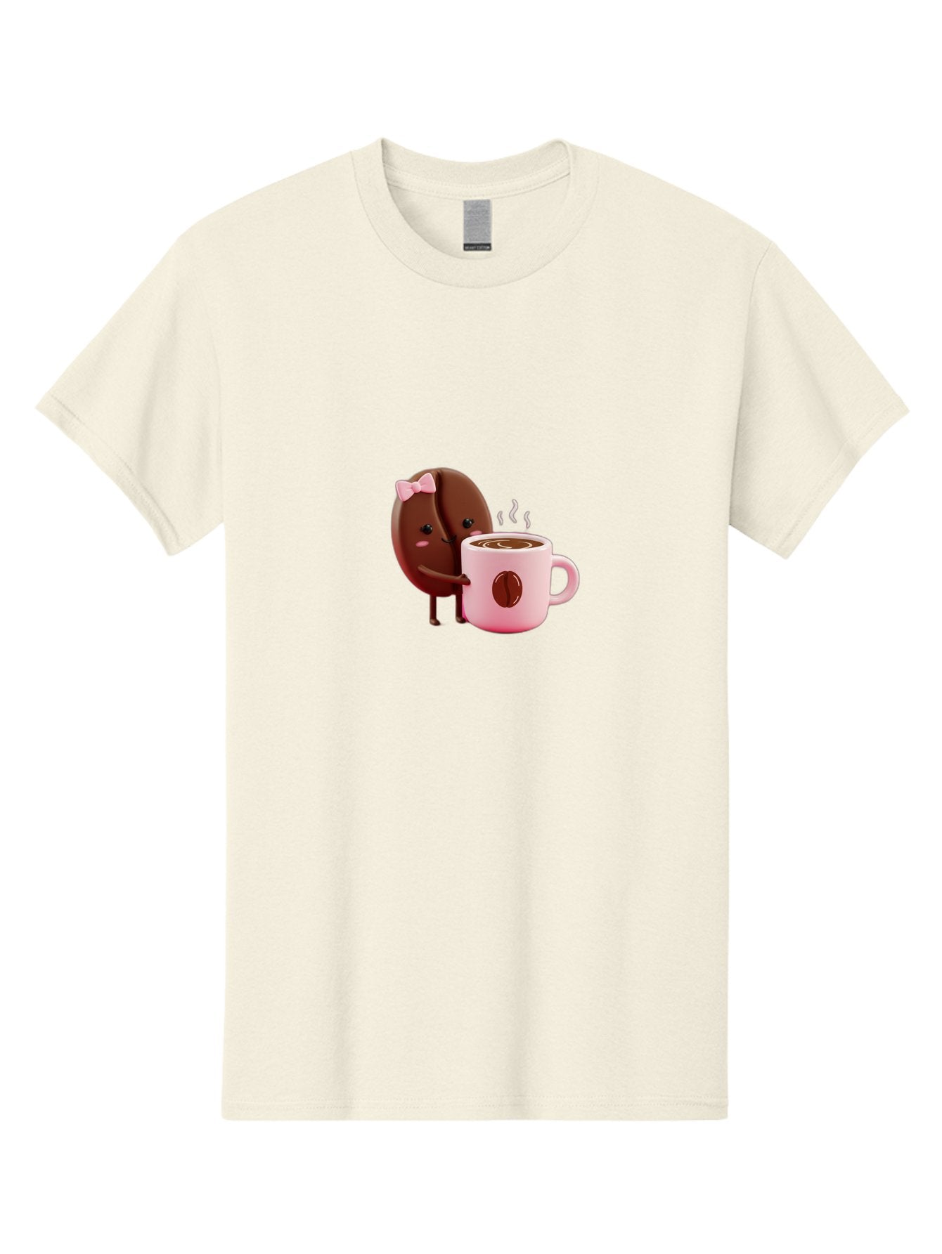 Coffee-Bean-Character-3 Men'S Graphic Tee, 100% Cotton, Comfortable Casual Summer Wear, Machine Washable, Cartoon Coffee Bean, Pink Bow, Coffee Mug, Hot Coffee, Adorable Character, Steaming Coffee, Coffee Lover, Cute Illustration, Bab775 9