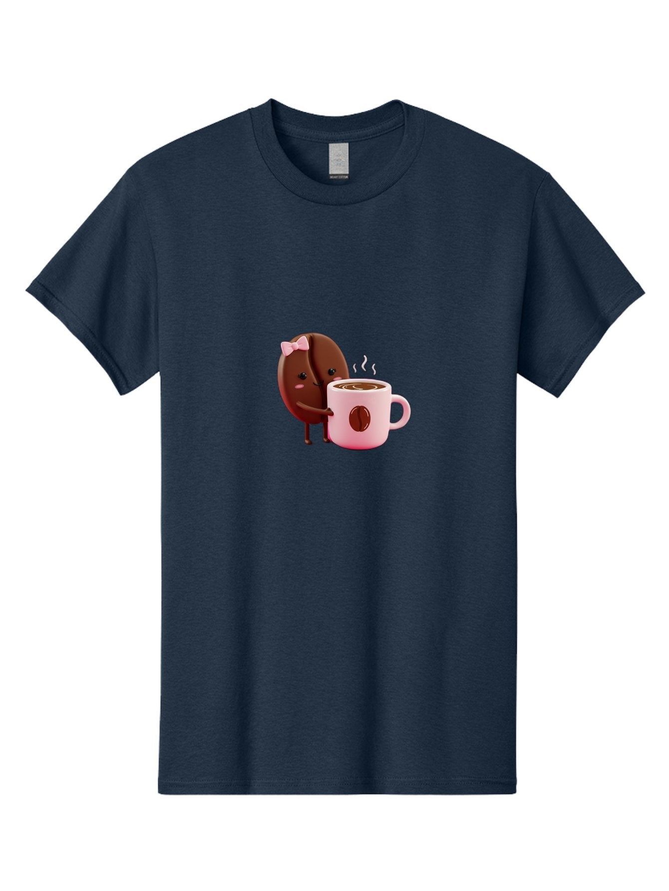 Coffee-Bean-Character-3 Men'S Graphic Tee, 100% Cotton, Comfortable Casual Summer Wear, Machine Washable, Cartoon Coffee Bean, Pink Bow, Coffee Mug, Hot Coffee, Adorable Character, Steaming Coffee, Coffee Lover, Cute Illustration, Bab775 14