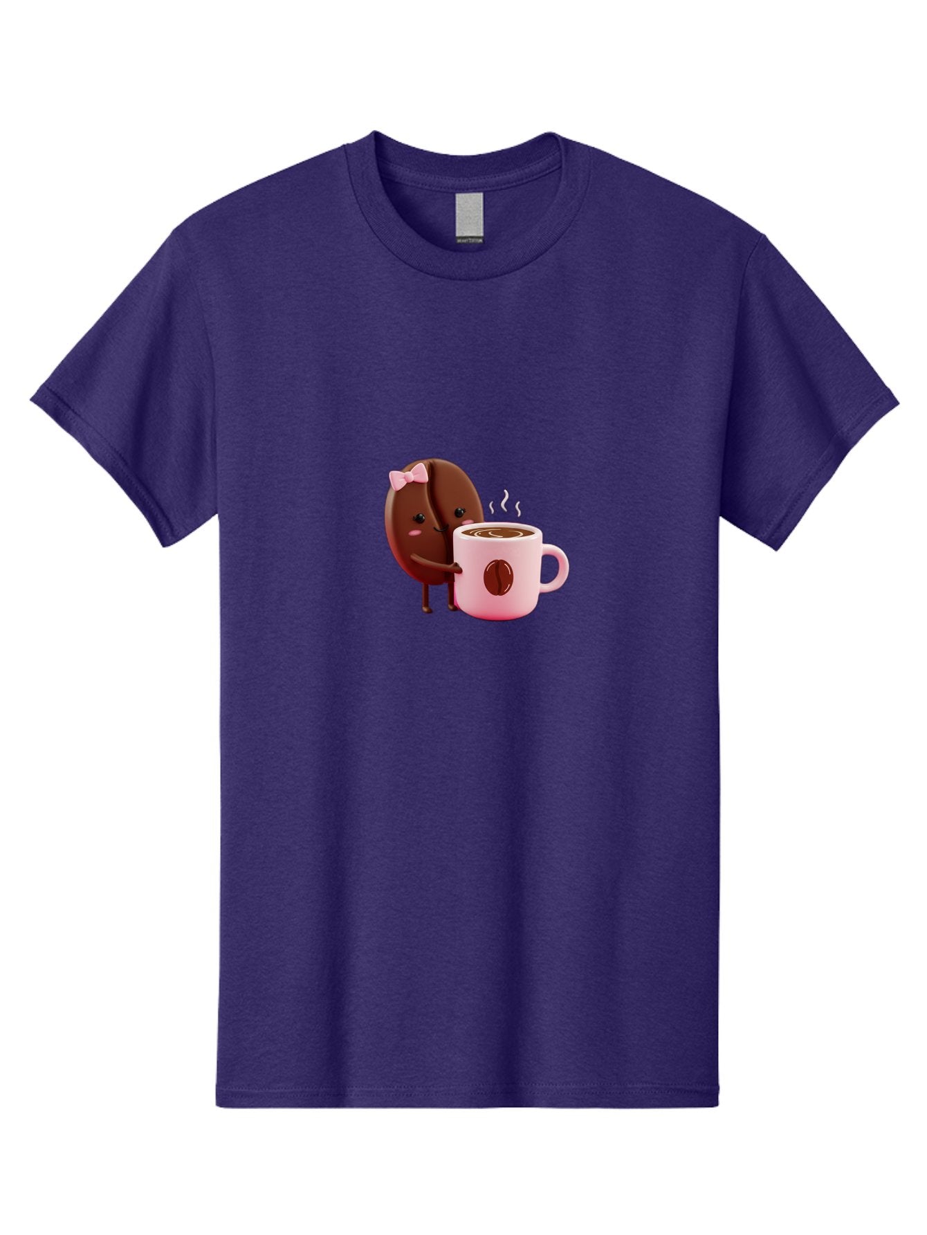 Coffee-Bean-Character-3 Men'S Graphic Tee, 100% Cotton, Comfortable Casual Summer Wear, Machine Washable, Cartoon Coffee Bean, Pink Bow, Coffee Mug, Hot Coffee, Adorable Character, Steaming Coffee, Coffee Lover, Cute Illustration, Bab775 5