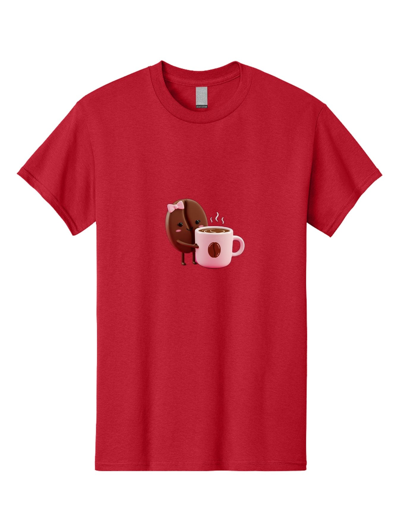 Coffee-Bean-Character-3 Men'S Graphic Tee, 100% Cotton, Comfortable Casual Summer Wear, Machine Washable, Cartoon Coffee Bean, Pink Bow, Coffee Mug, Hot Coffee, Adorable Character, Steaming Coffee, Coffee Lover, Cute Illustration, Bab775 3