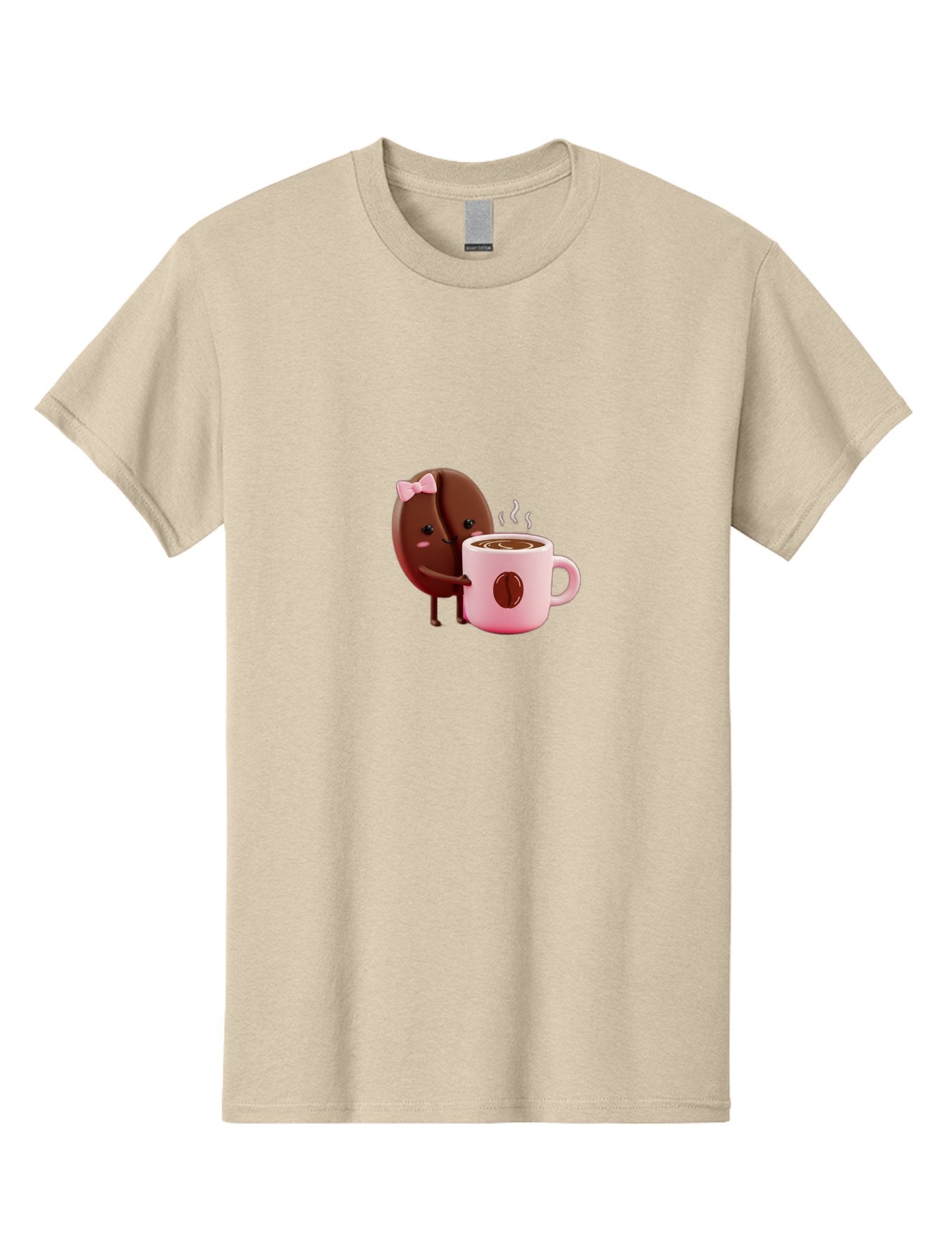 Coffee-Bean-Character-3 Men'S Graphic Tee, 100% Cotton, Comfortable Casual Summer Wear, Machine Washable, Cartoon Coffee Bean, Pink Bow, Coffee Mug, Hot Coffee, Adorable Character, Steaming Coffee, Coffee Lover, Cute Illustration, Bab775 8