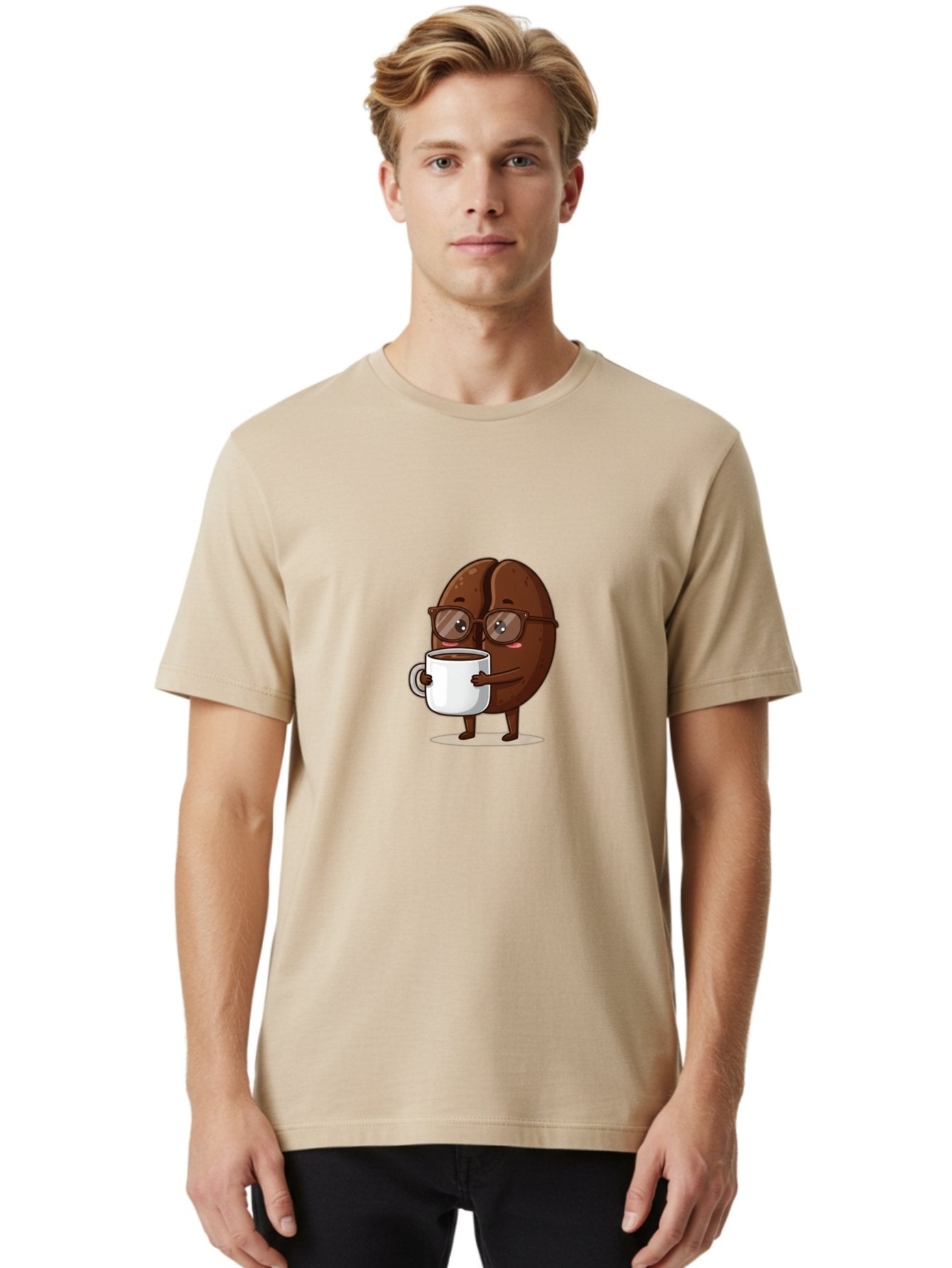 Coffee-Bean-Character-4 Men'S Graphic Tee, 100% Cotton, Comfortable Casual Summer Wear, Machine Washable, Coffee Bean Character, Coffee Lover, Brown Coffee Bean, Holding Coffee Mug, Coffee Break, Cartoon Style, Coffee Culture, Funny Character, Bab776 17