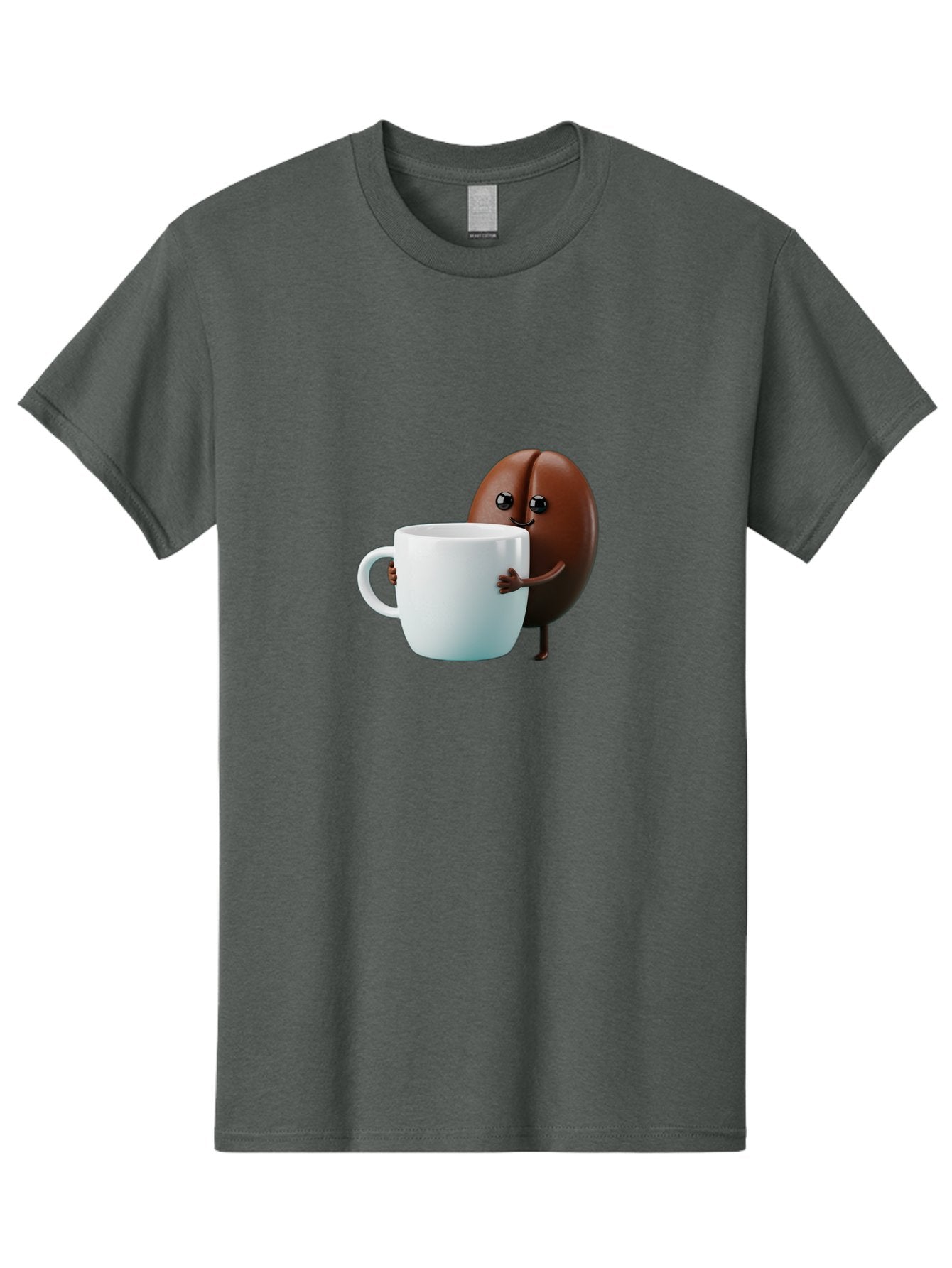 Coffee-Bean-Character Men'S Graphic Tee, 100% Cotton, Comfortable Casual Summer Wear, Machine Washable, Cartoon Coffee Bean, Holding Coffee Mug, Happy Face, Cute Character, Coffee Lover, Morning Pick-Me-Up, Coffee Culture, Fun Design, Bab777 9