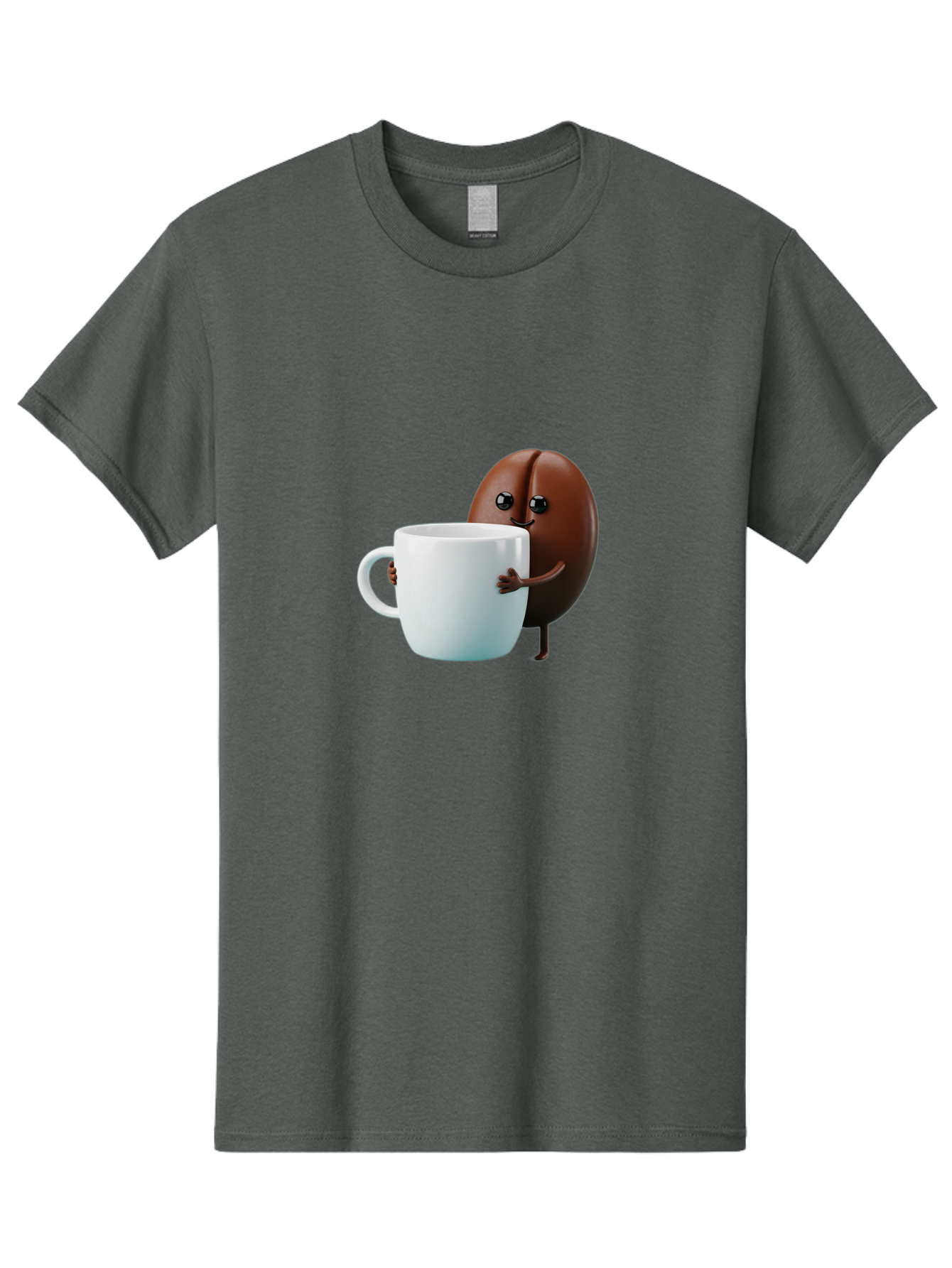 Coffee-Bean-Character Men'S Graphic Tee, 100% Cotton, Comfortable Casual Summer Wear, Machine Washable, Cartoon Coffee Bean, Holding Coffee Mug, Happy Face, Cute Character, Coffee Lover, Morning Pick-Me-Up, Coffee Culture, Fun Design, Bab777 5