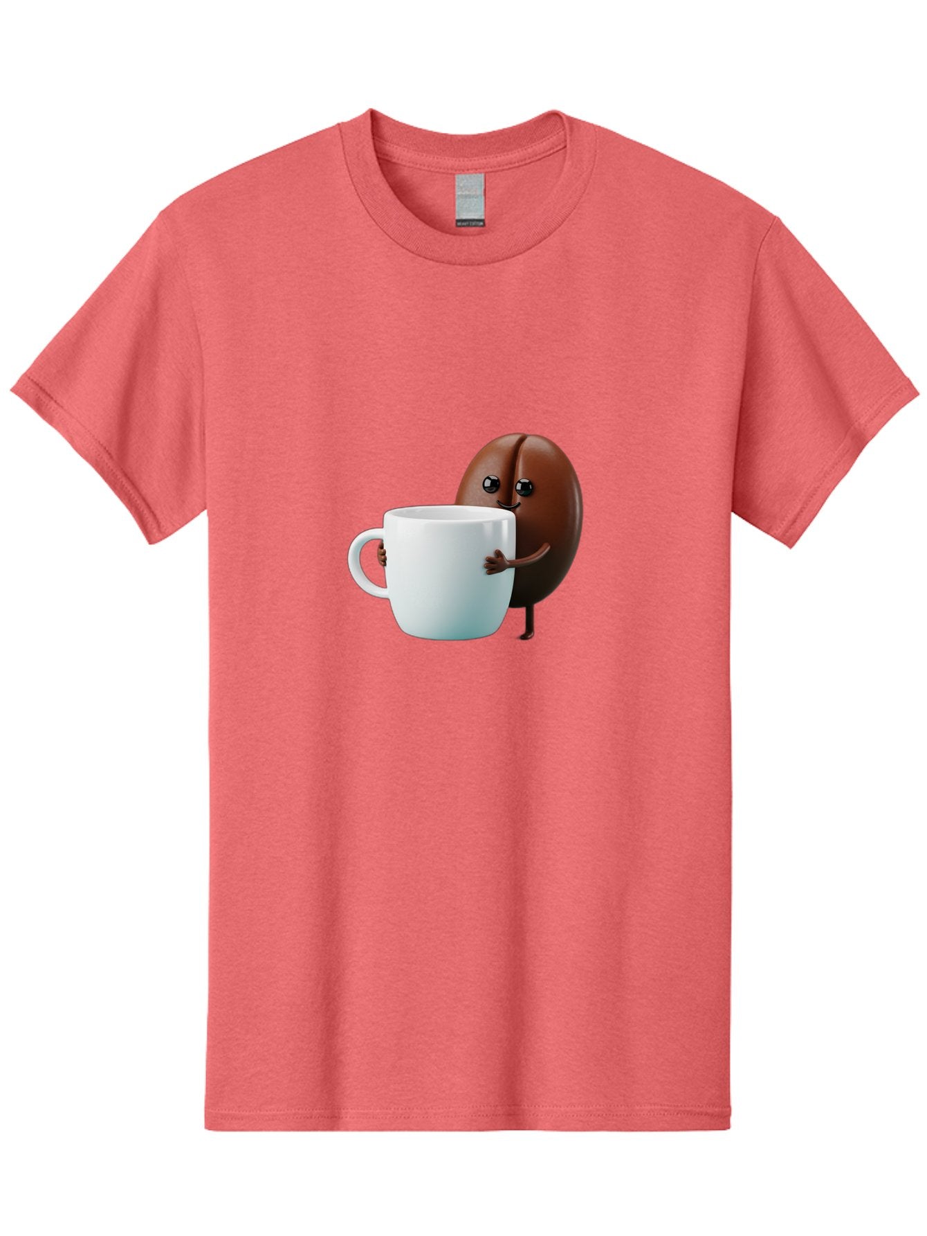 Coffee-Bean-Character Men'S Graphic Tee, 100% Cotton, Comfortable Casual Summer Wear, Machine Washable, Cartoon Coffee Bean, Holding Coffee Mug, Happy Face, Cute Character, Coffee Lover, Morning Pick-Me-Up, Coffee Culture, Fun Design, Bab777 15