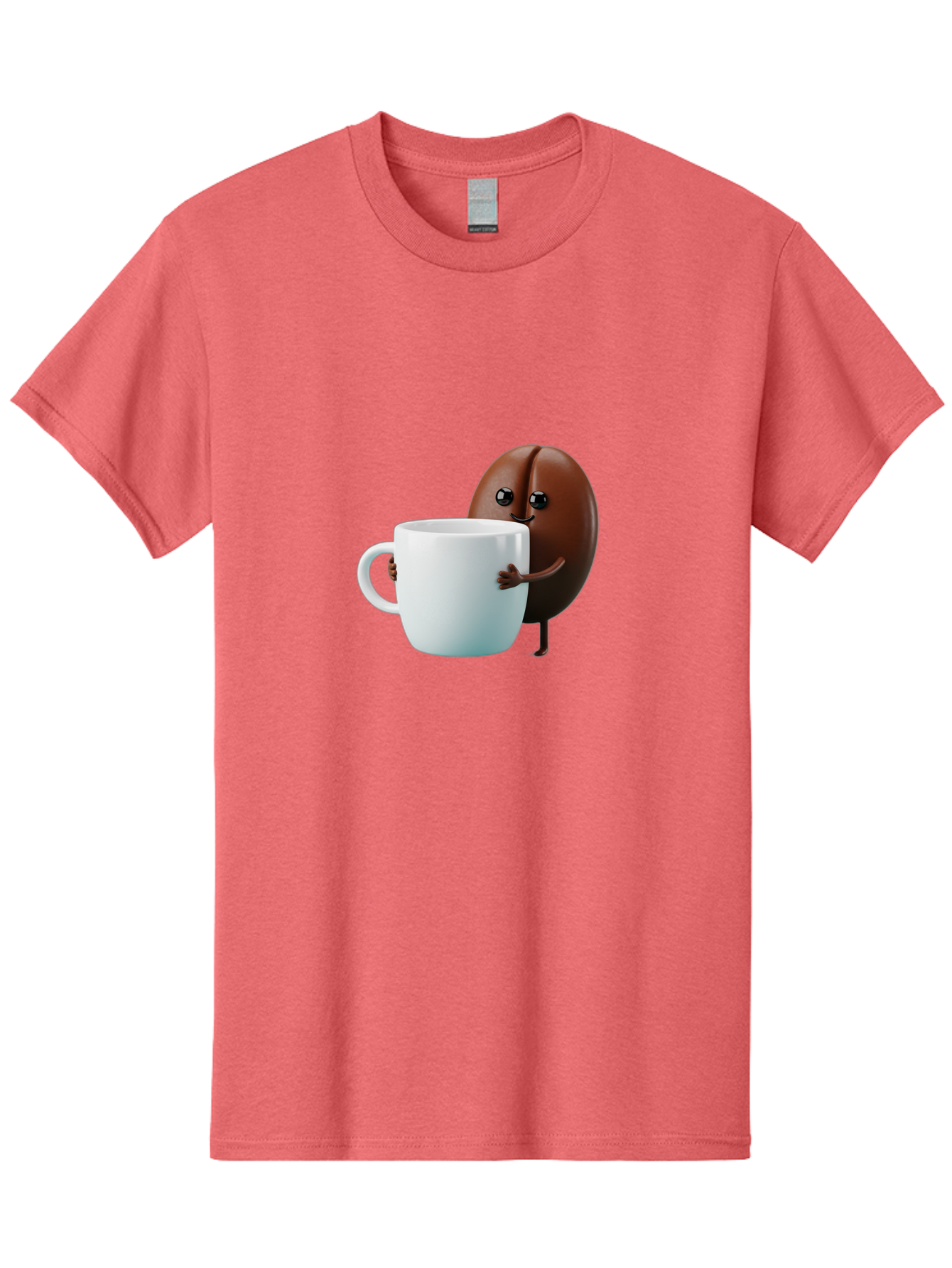 Coffee-Bean-Character Men'S Graphic Tee, 100% Cotton, Comfortable Casual Summer Wear, Machine Washable, Cartoon Coffee Bean, Holding Coffee Mug, Happy Face, Cute Character, Coffee Lover, Morning Pick-Me-Up, Coffee Culture, Fun Design, Bab777