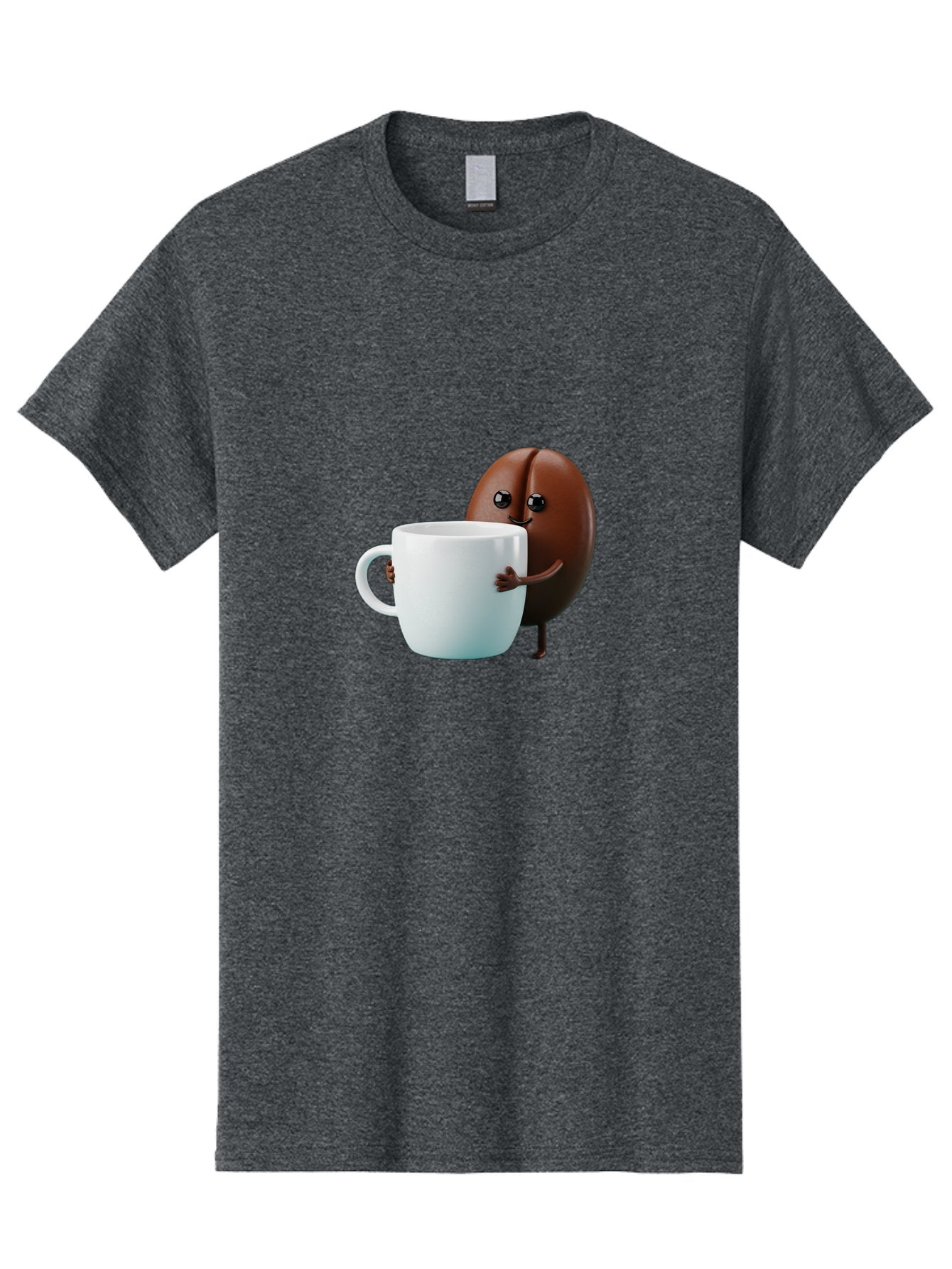Coffee-Bean-Character Men'S Graphic Tee, 100% Cotton, Comfortable Casual Summer Wear, Machine Washable, Cartoon Coffee Bean, Holding Coffee Mug, Happy Face, Cute Character, Coffee Lover, Morning Pick-Me-Up, Coffee Culture, Fun Design, Bab777