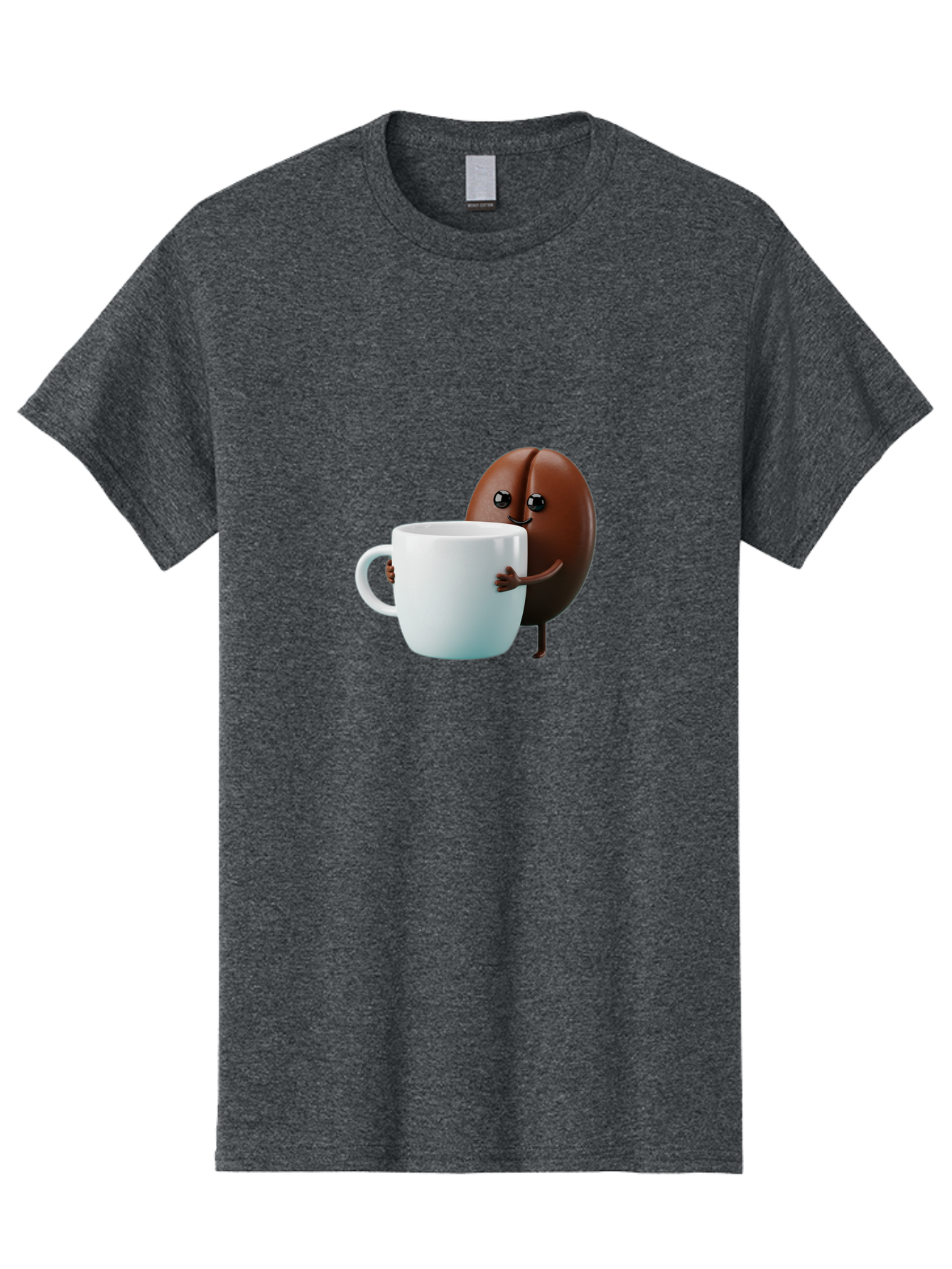 Coffee-Bean-Character Men'S Graphic Tee, 100% Cotton, Comfortable Casual Summer Wear, Machine Washable, Cartoon Coffee Bean, Holding Coffee Mug, Happy Face, Cute Character, Coffee Lover, Morning Pick-Me-Up, Coffee Culture, Fun Design, Bab777 10