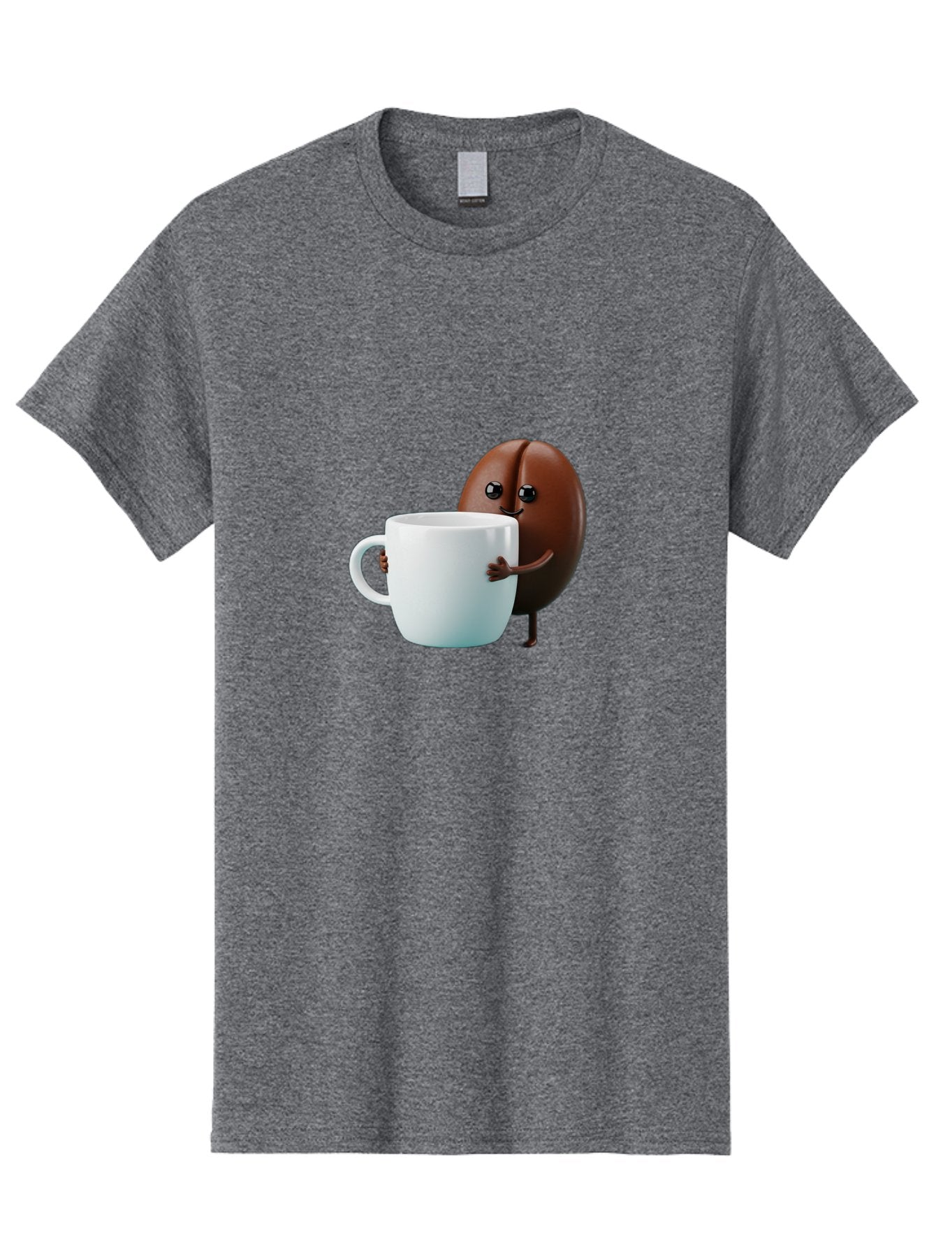 Coffee-Bean-Character Men'S Graphic Tee, 100% Cotton, Comfortable Casual Summer Wear, Machine Washable, Cartoon Coffee Bean, Holding Coffee Mug, Happy Face, Cute Character, Coffee Lover, Morning Pick-Me-Up, Coffee Culture, Fun Design, Bab777 12