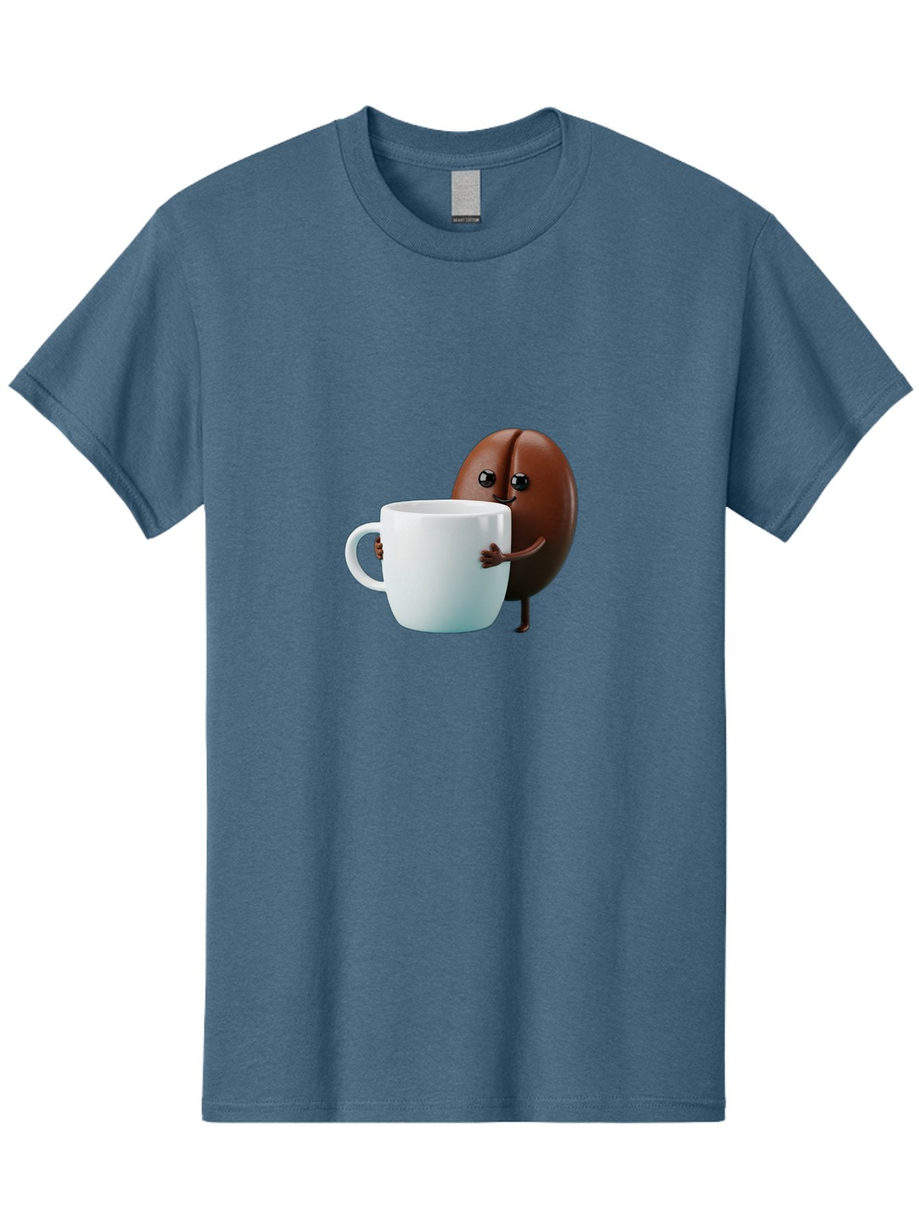 Coffee-Bean-Character Men'S Graphic Tee, 100% Cotton, Comfortable Casual Summer Wear, Machine Washable, Cartoon Coffee Bean, Holding Coffee Mug, Happy Face, Cute Character, Coffee Lover, Morning Pick-Me-Up, Coffee Culture, Fun Design, Bab777 7