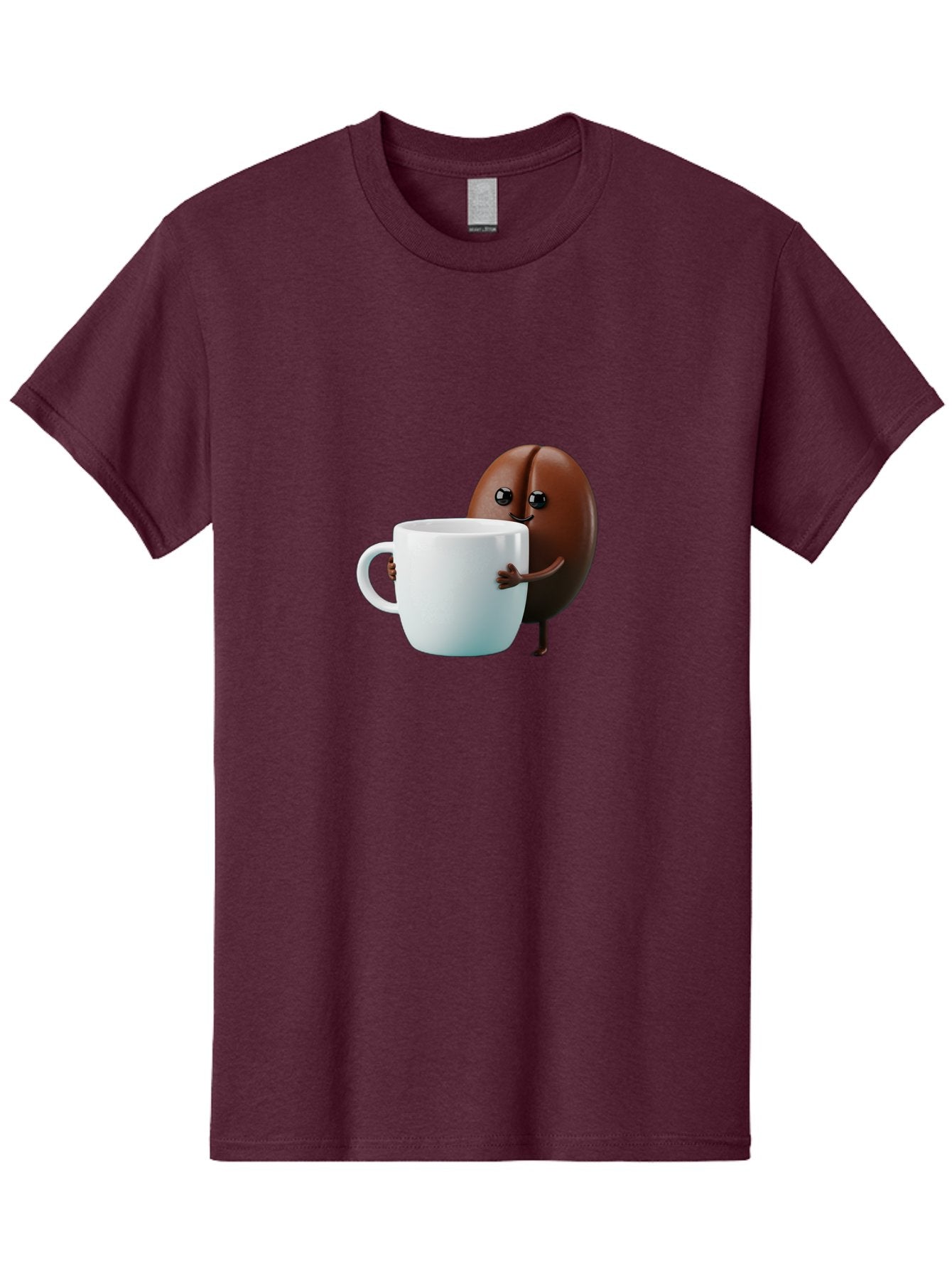 Coffee-Bean-Character Men'S Graphic Tee, 100% Cotton, Comfortable Casual Summer Wear, Machine Washable, Cartoon Coffee Bean, Holding Coffee Mug, Happy Face, Cute Character, Coffee Lover, Morning Pick-Me-Up, Coffee Culture, Fun Design, Bab777 11