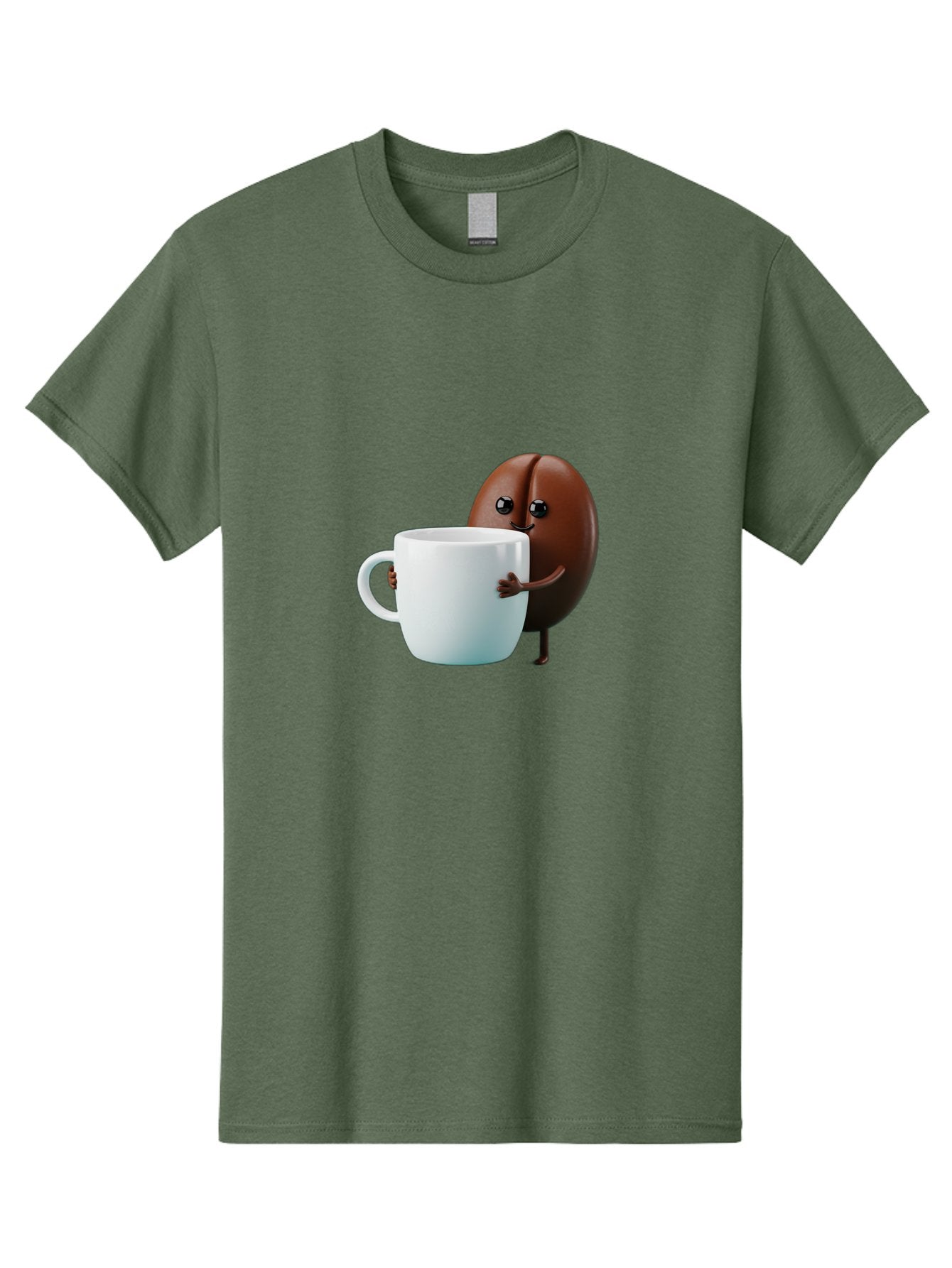 Coffee-Bean-Character Men'S Graphic Tee, 100% Cotton, Comfortable Casual Summer Wear, Machine Washable, Cartoon Coffee Bean, Holding Coffee Mug, Happy Face, Cute Character, Coffee Lover, Morning Pick-Me-Up, Coffee Culture, Fun Design, Bab777 3