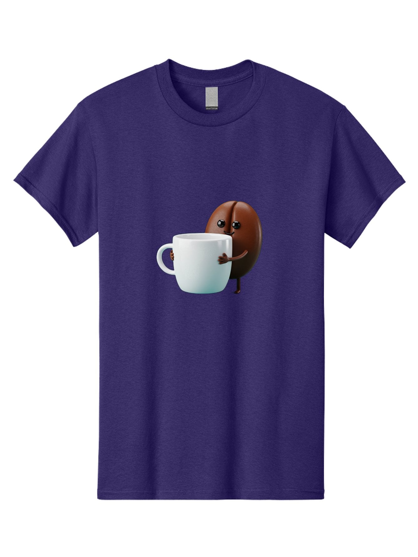 Coffee-Bean-Character Men'S Graphic Tee, 100% Cotton, Comfortable Casual Summer Wear, Machine Washable, Cartoon Coffee Bean, Holding Coffee Mug, Happy Face, Cute Character, Coffee Lover, Morning Pick-Me-Up, Coffee Culture, Fun Design, Bab777