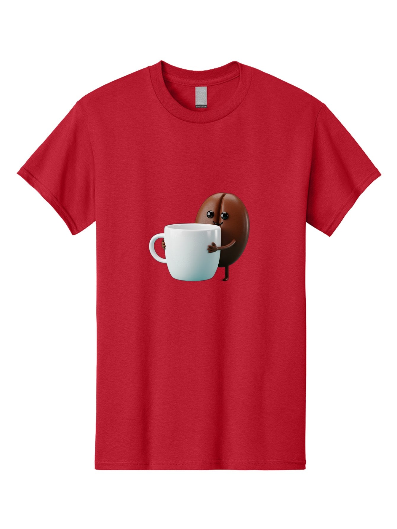 Coffee-Bean-Character Men'S Graphic Tee, 100% Cotton, Comfortable Casual Summer Wear, Machine Washable, Cartoon Coffee Bean, Holding Coffee Mug, Happy Face, Cute Character, Coffee Lover, Morning Pick-Me-Up, Coffee Culture, Fun Design, Bab777 13