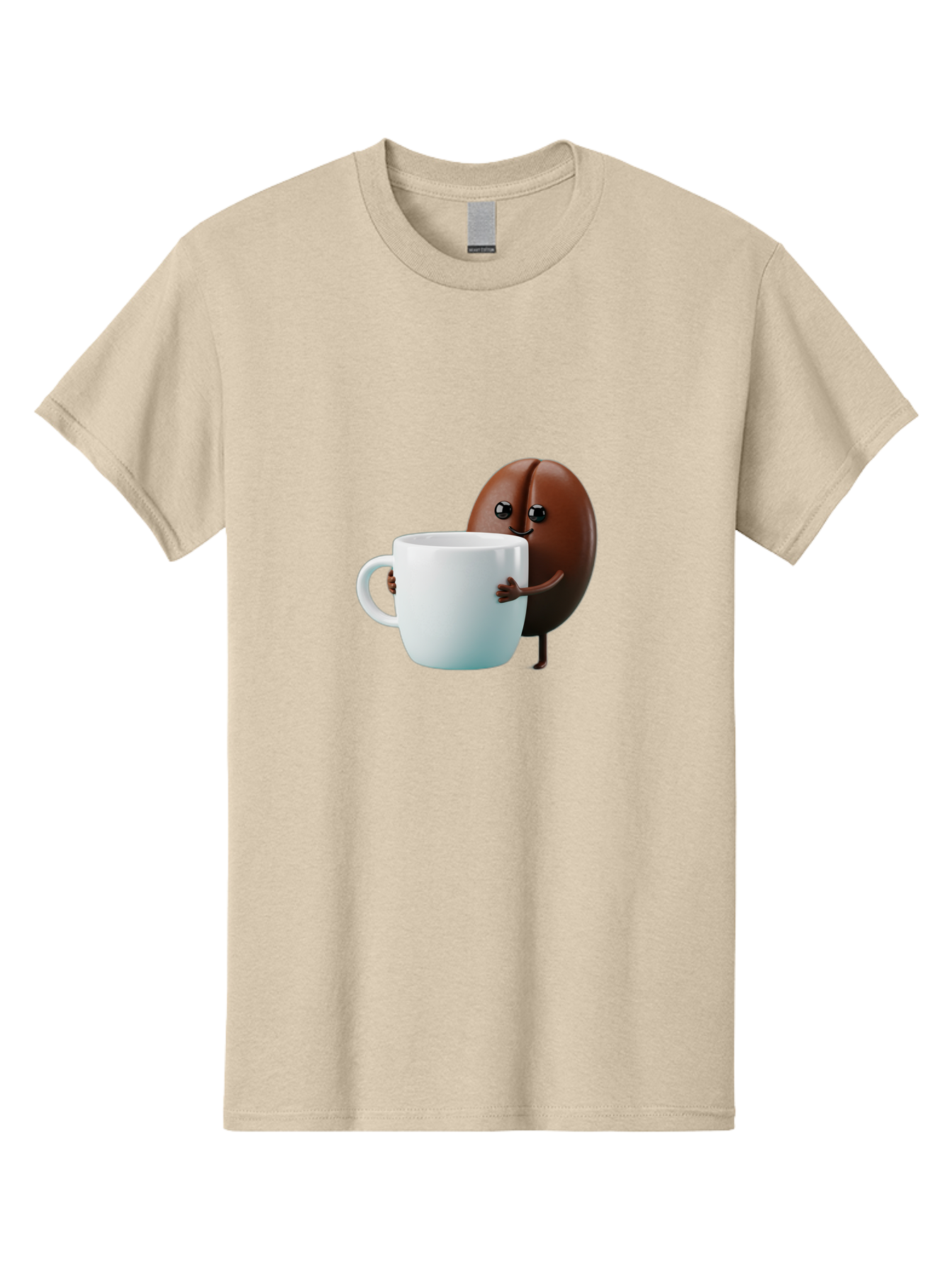 Coffee-Bean-Character Men'S Graphic Tee, 100% Cotton, Comfortable Casual Summer Wear, Machine Washable, Cartoon Coffee Bean, Holding Coffee Mug, Happy Face, Cute Character, Coffee Lover, Morning Pick-Me-Up, Coffee Culture, Fun Design, Bab777