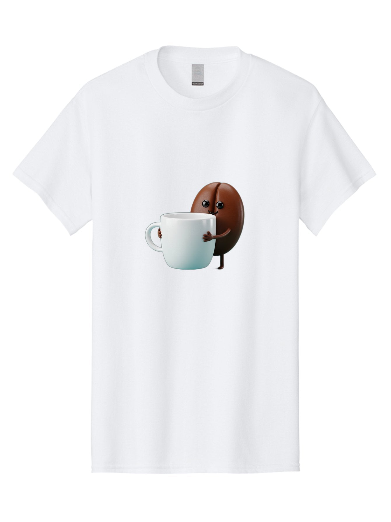 Coffee-Bean-Character Men'S Graphic Tee, 100% Cotton, Comfortable Casual Summer Wear, Machine Washable, Cartoon Coffee Bean, Holding Coffee Mug, Happy Face, Cute Character, Coffee Lover, Morning Pick-Me-Up, Coffee Culture, Fun Design, Bab777 5