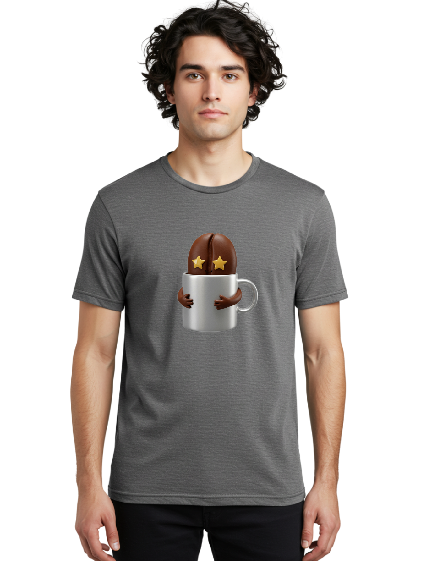 Coffee-Bean-In-A-Cup Men'S Graphic Tee, 100% Cotton, Comfortable Casual Summer Wear, Machine Washable, Coffee Bean Character, Coffee Cup, Cute Illustration, Cartoon Coffee, Coffee Culture, Coffee Love, Morning Coffee, Coffee Beans, Coffee Art Bab778 22