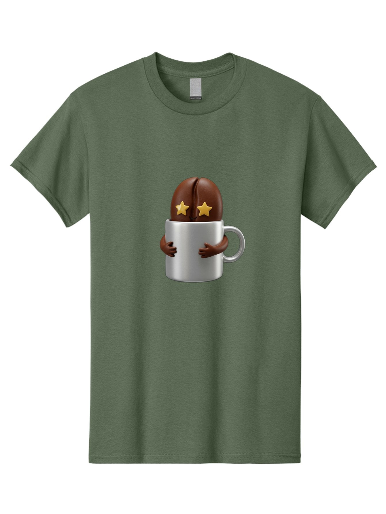 Coffee-Bean-In-A-Cup Men'S Graphic Tee, 100% Cotton, Comfortable Casual Summer Wear, Machine Washable, Coffee Bean Character, Coffee Cup, Cute Illustration, Cartoon Coffee, Coffee Culture, Coffee Love, Morning Coffee, Coffee Beans, Coffee Art Bab778