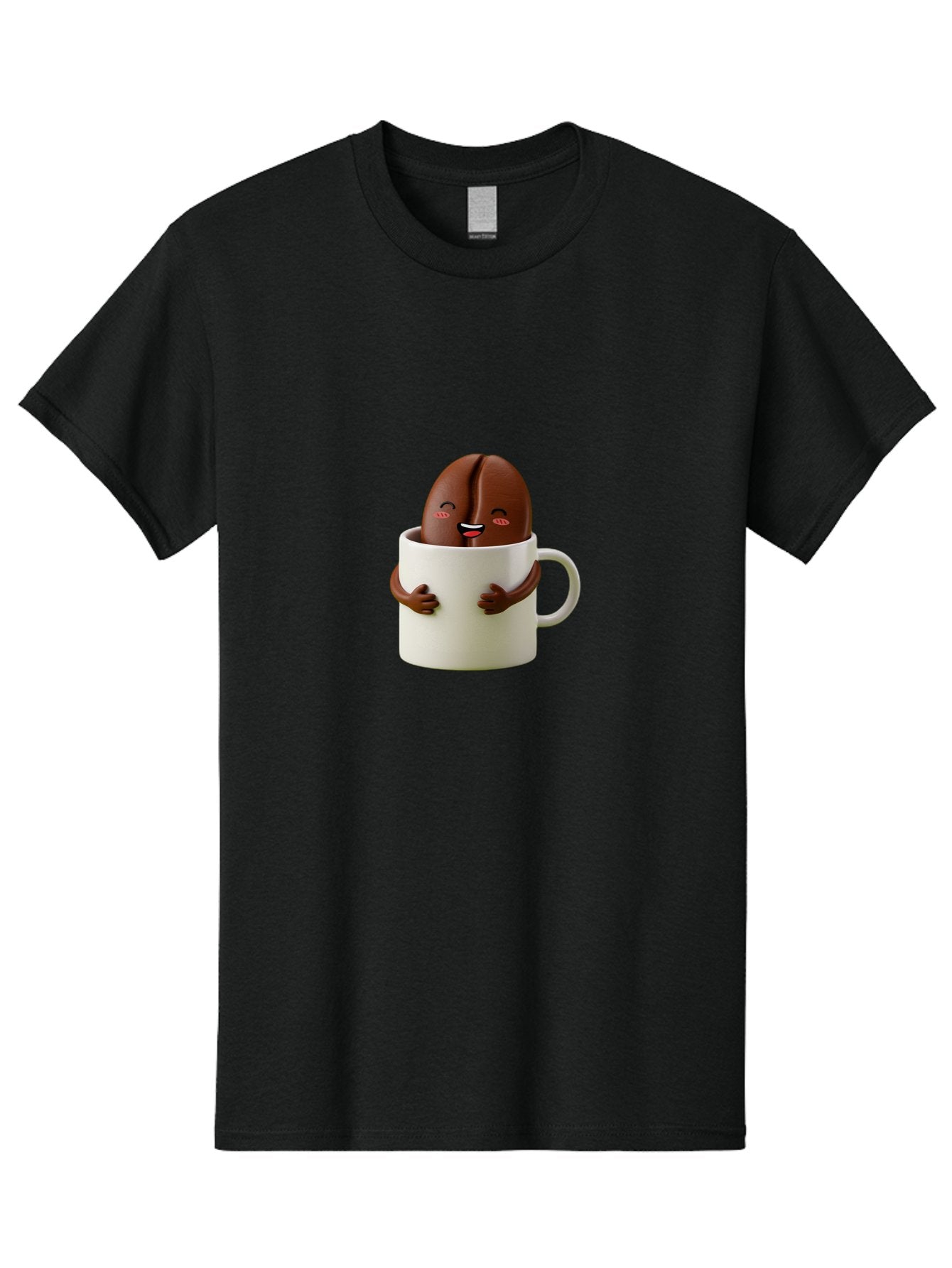 Coffee-Bean-In-Cup Men'S Graphic Tee, 100% Cotton, Comfortable Casual Summer Wear, Machine Washable, Chocolate-Covered Coffee Bean, Coffee Lover, Cute Cartoon Character, Funny Beverage, Happy Face, Quirky Design, Coffee Break, Bab779 3
