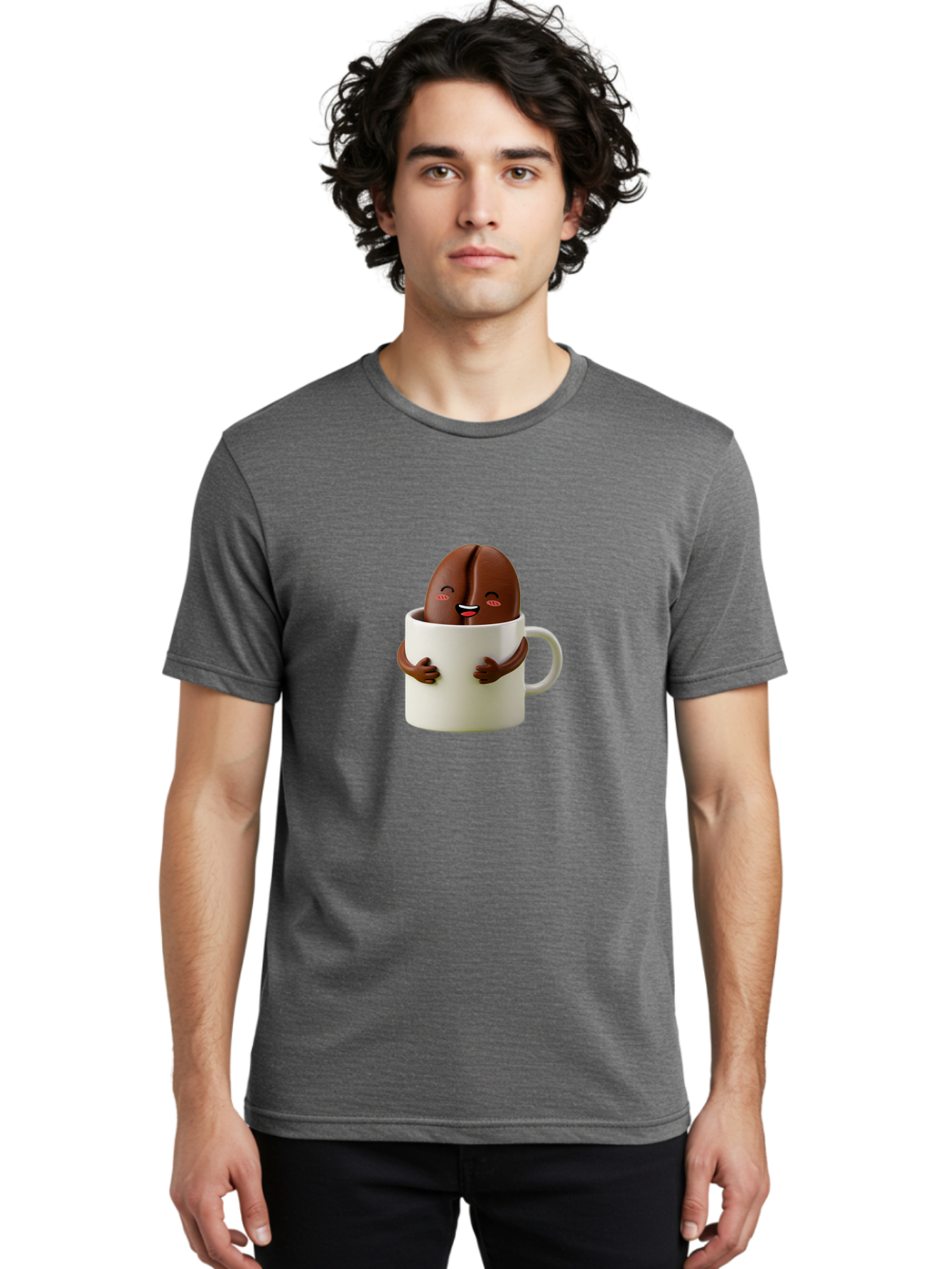 Coffee-Bean-In-Cup Men'S Graphic Tee, 100% Cotton, Comfortable Casual Summer Wear, Machine Washable, Chocolate-Covered Coffee Bean, Coffee Lover, Cute Cartoon Character, Funny Beverage, Happy Face, Quirky Design, Coffee Break, Bab779 18