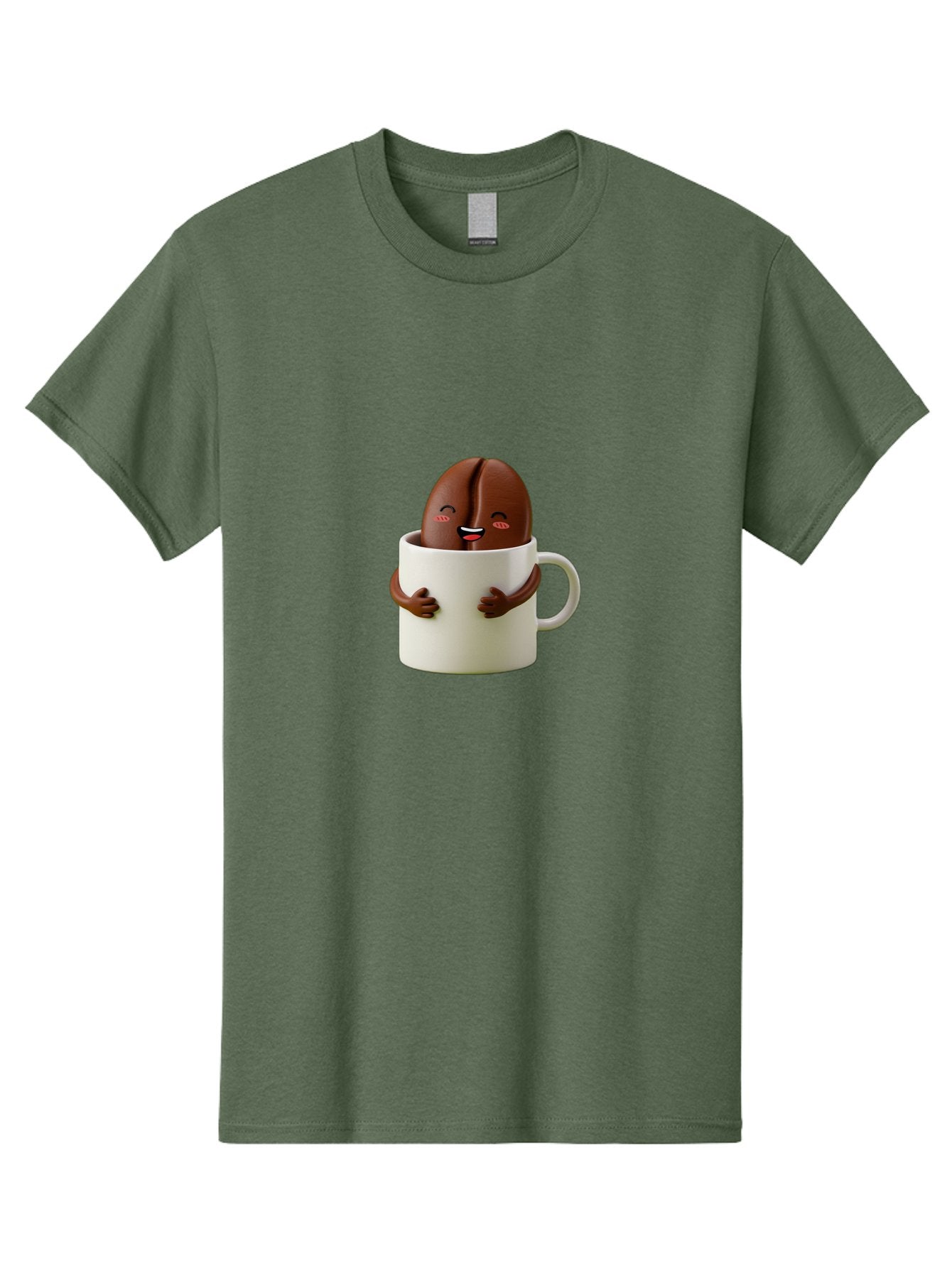 Coffee-Bean-In-Cup Men'S Graphic Tee, 100% Cotton, Comfortable Casual Summer Wear, Machine Washable, Chocolate-Covered Coffee Bean, Coffee Lover, Cute Cartoon Character, Funny Beverage, Happy Face, Quirky Design, Coffee Break, Bab779