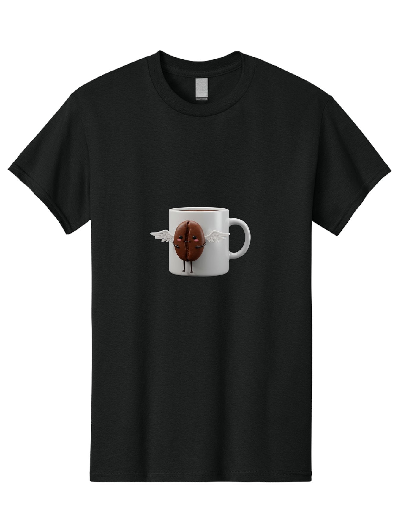 Coffee-Bean-Mug Men'S Graphic Tee, 100% Cotton, Comfortable Casual Summer Wear, Machine Washable, Coffee Mug, Funny Design, Cartoon Coffee Bean, White Wings, Adorable Face, Morning Coffee, Coffee Lover, Coffee Culture, Quirky Accessories Bab780