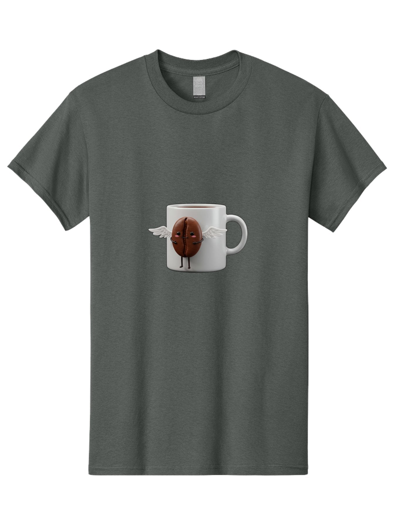 Coffee-Bean-Mug Men'S Graphic Tee, 100% Cotton, Comfortable Casual Summer Wear, Machine Washable, Coffee Mug, Funny Design, Cartoon Coffee Bean, White Wings, Adorable Face, Morning Coffee, Coffee Lover, Coffee Culture, Quirky Accessories Bab780 6
