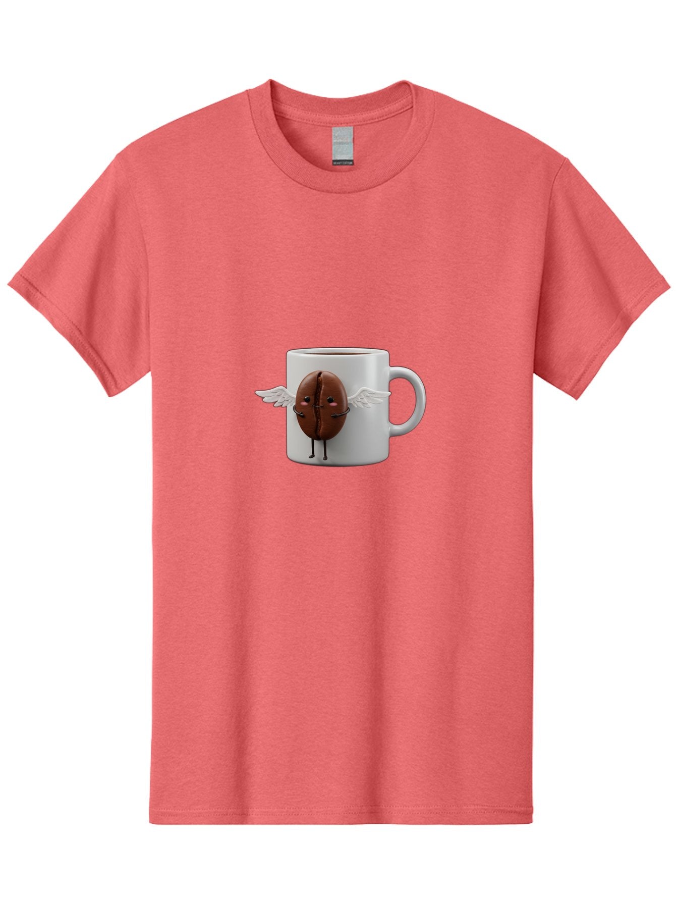 Coffee-Bean-Mug Men'S Graphic Tee, 100% Cotton, Comfortable Casual Summer Wear, Machine Washable, Coffee Mug, Funny Design, Cartoon Coffee Bean, White Wings, Adorable Face, Morning Coffee, Coffee Lover, Coffee Culture, Quirky Accessories Bab780 9