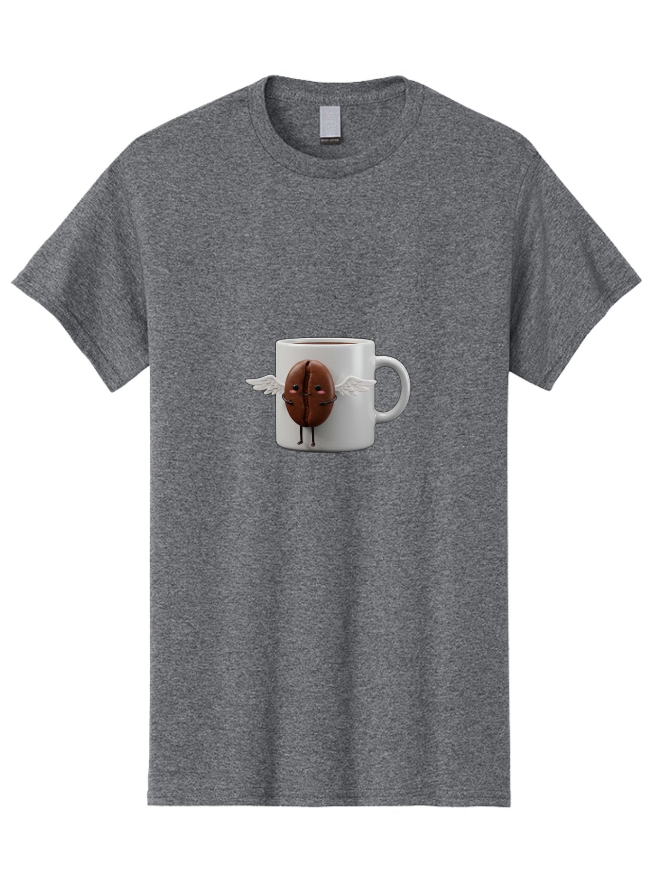 Coffee-Bean-Mug Men'S Graphic Tee, 100% Cotton, Comfortable Casual Summer Wear, Machine Washable, Coffee Mug, Funny Design, Cartoon Coffee Bean, White Wings, Adorable Face, Morning Coffee, Coffee Lover, Coffee Culture, Quirky Accessories Bab780 14