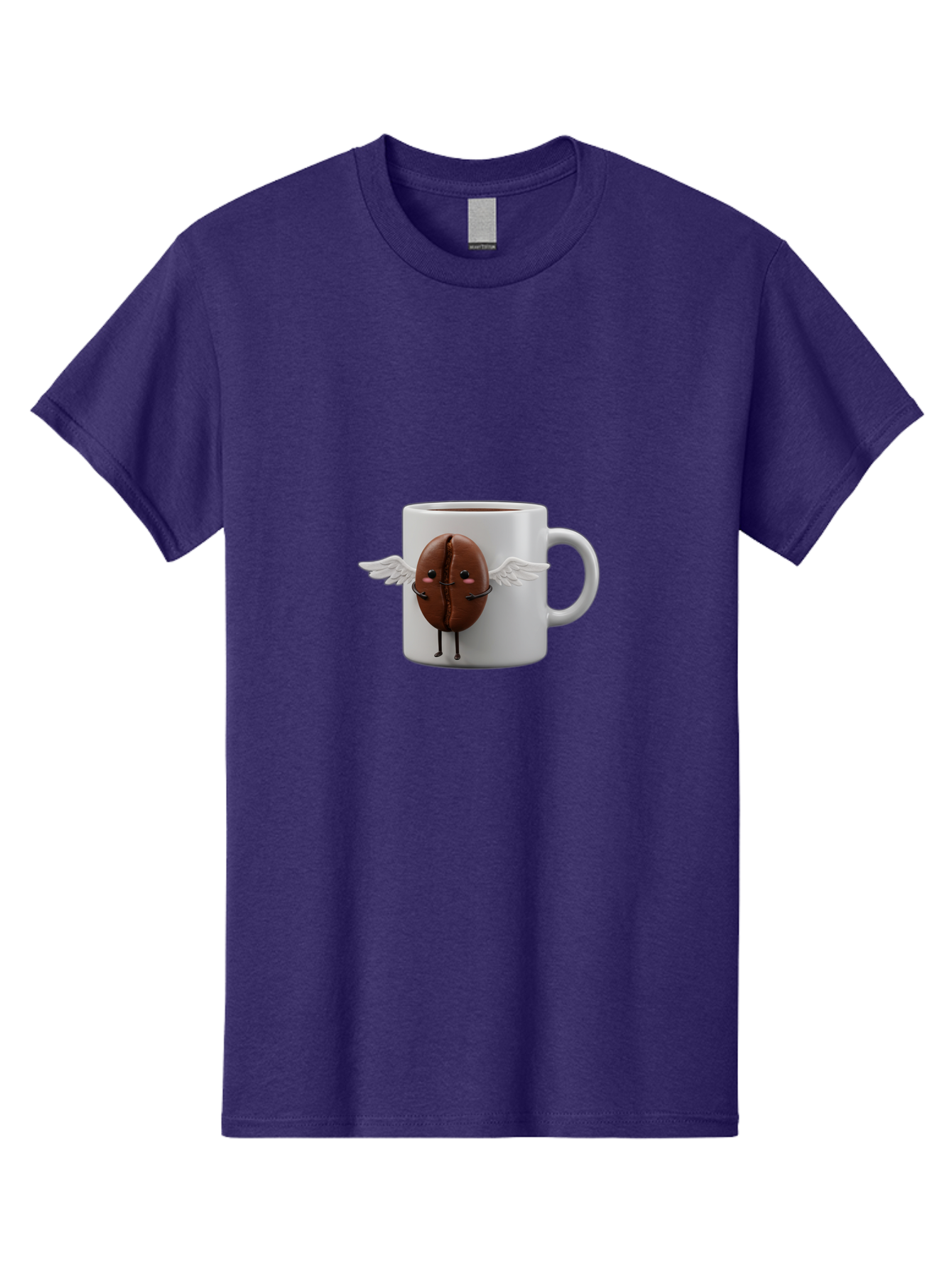 Coffee-Bean-Mug Men'S Graphic Tee, 100% Cotton, Comfortable Casual Summer Wear, Machine Washable, Coffee Mug, Funny Design, Cartoon Coffee Bean, White Wings, Adorable Face, Morning Coffee, Coffee Lover, Coffee Culture, Quirky Accessories Bab780
