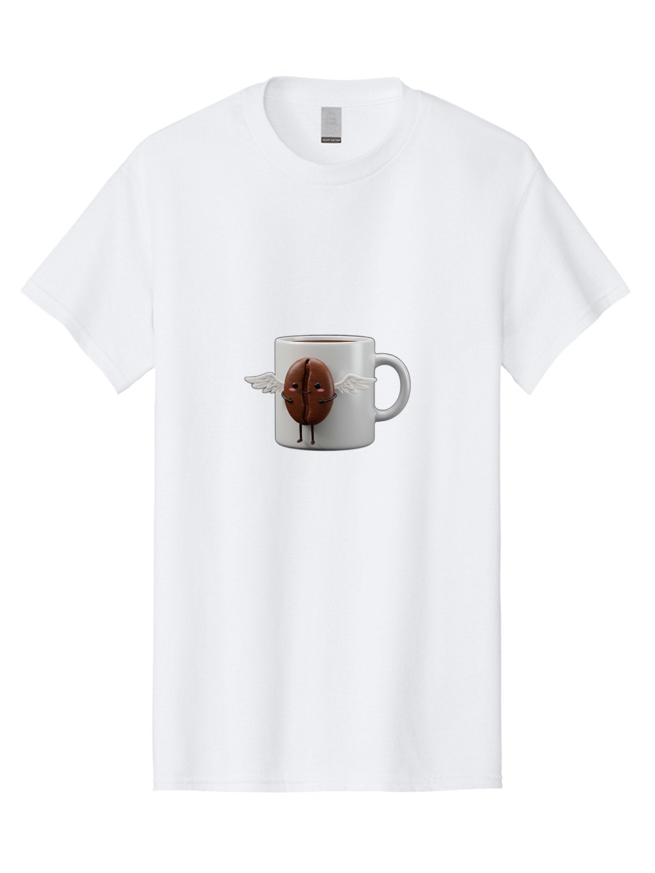Coffee-Bean-Mug Men'S Graphic Tee, 100% Cotton, Comfortable Casual Summer Wear, Machine Washable, Coffee Mug, Funny Design, Cartoon Coffee Bean, White Wings, Adorable Face, Morning Coffee, Coffee Lover, Coffee Culture, Quirky Accessories Bab780 11